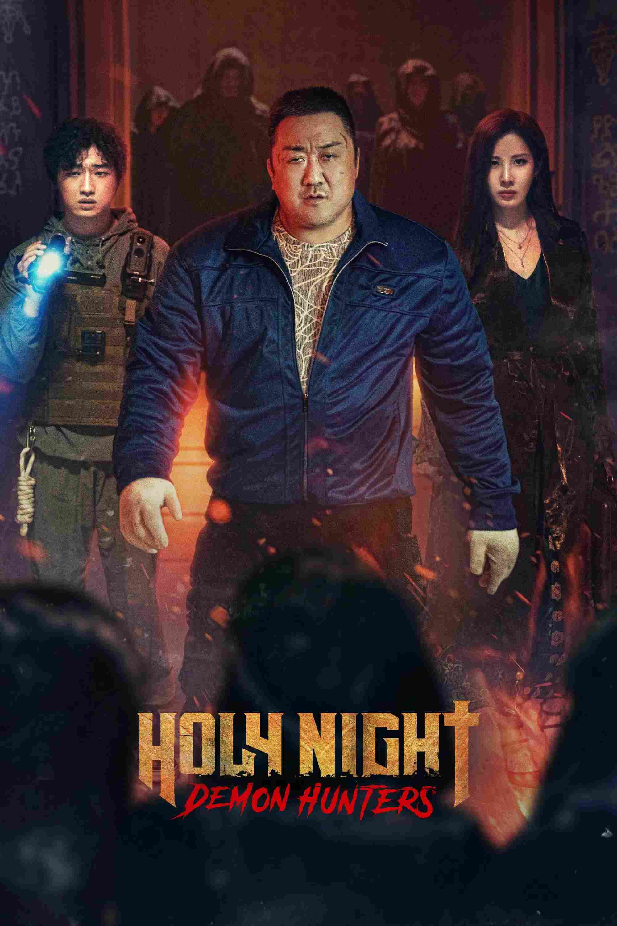 Poster chính thức của phim Phim Hành Động, Phim Giả Tượng "Đêm Thánh: Đội Săn Quỷ" (Holy Night: Demon Hunters - 2025), với sự tham gia của diễn viên Ma Dong seok và Seohyun.