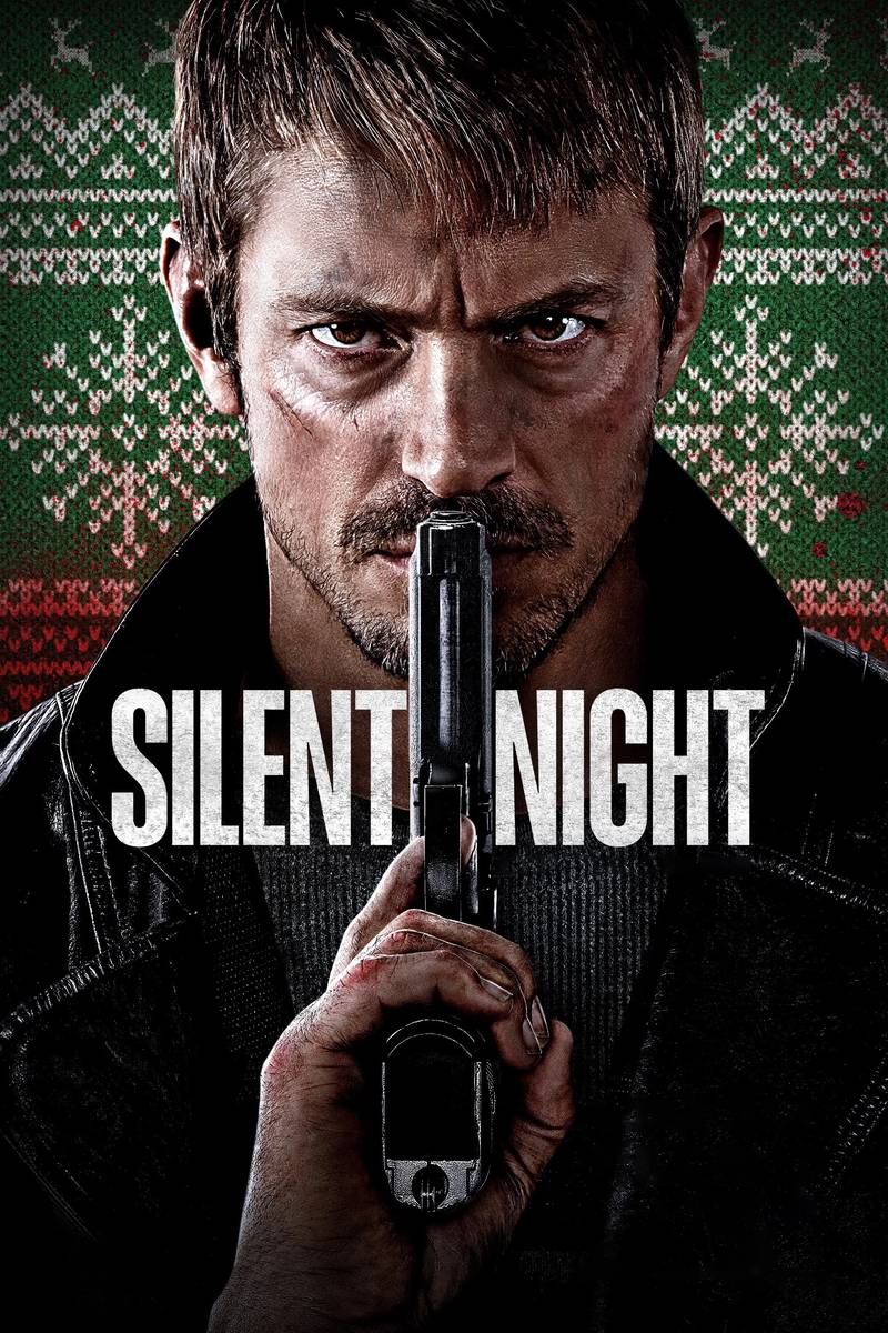 Poster chính thức của phim Phim Hành Động, Phim Giật Gân "Đêm Yên Lặng" (Silent Night - 2023), với sự tham gia của diễn viên Joel Kinnaman và Kid Cudi.