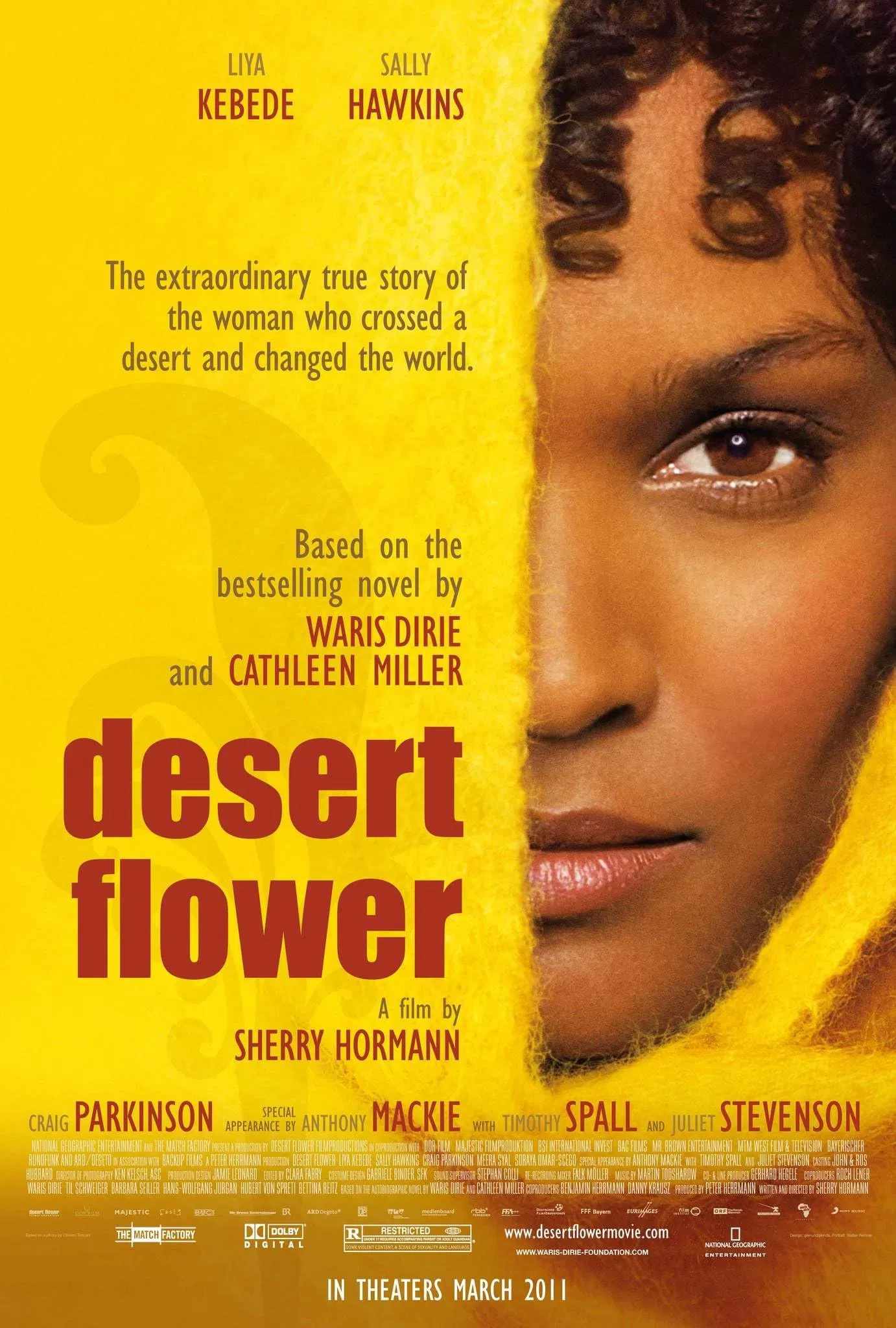 Poster chính thức của phim Phim Tâm Lý "Desert Flower" (Desert Flower - 2009), với sự tham gia của diễn viên Liya Kebede và Sally Hawkins.