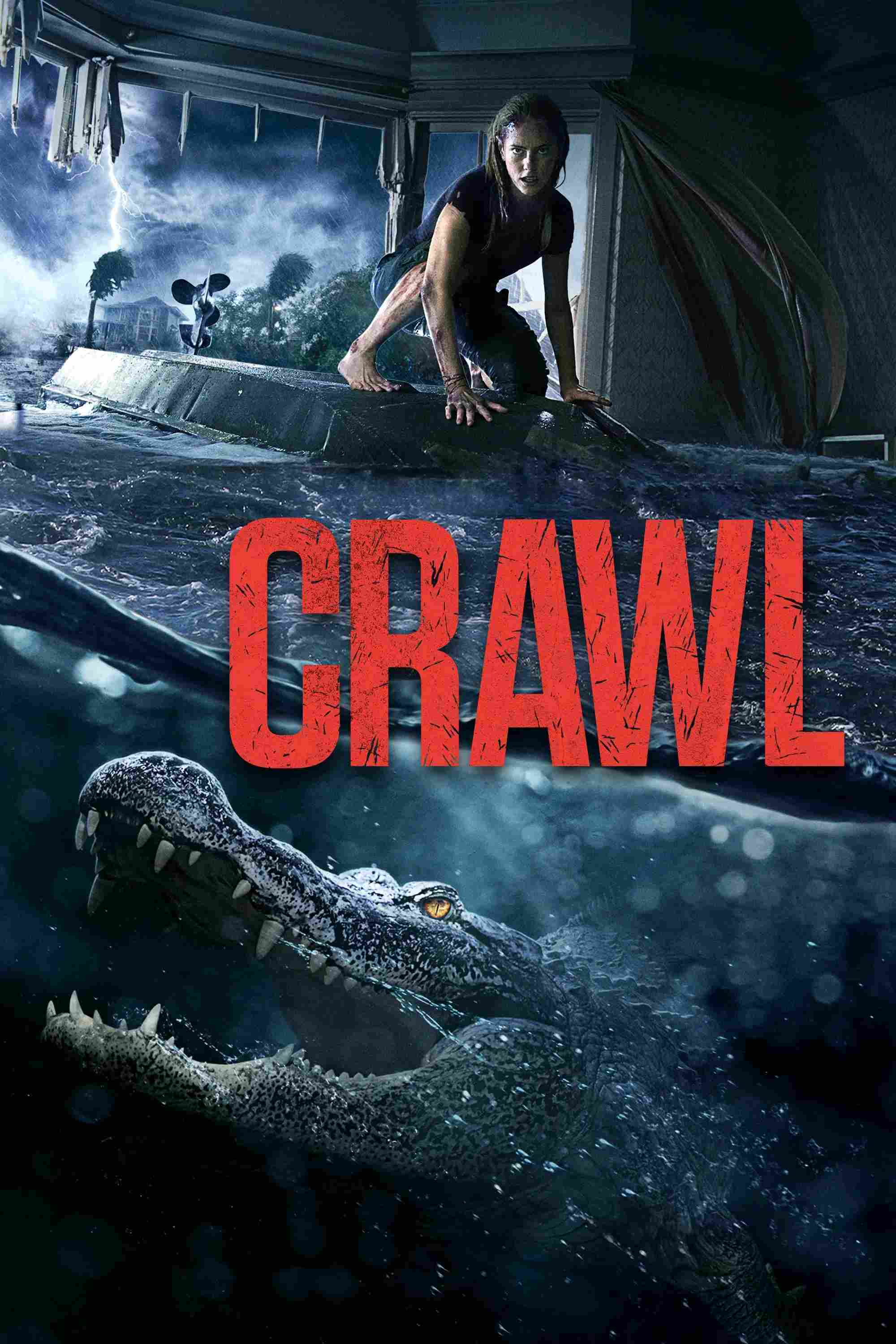 Poster chính thức của phim Phim Kinh Dị, Phim Giật Gân "Địa Đạo Cá Sấu Tử Thần" (Crawl - 2019), với sự tham gia của diễn viên Kaya Scodelario và Barry Pepper.