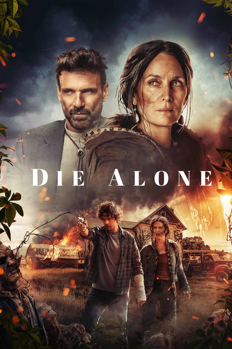 Poster chính thức của phim Phim Kinh Dị, Phim Giật Gân "Die Alone" (Die Alone - 2024), với sự tham gia của diễn viên Carrie-Anne Moss và Douglas Smith.