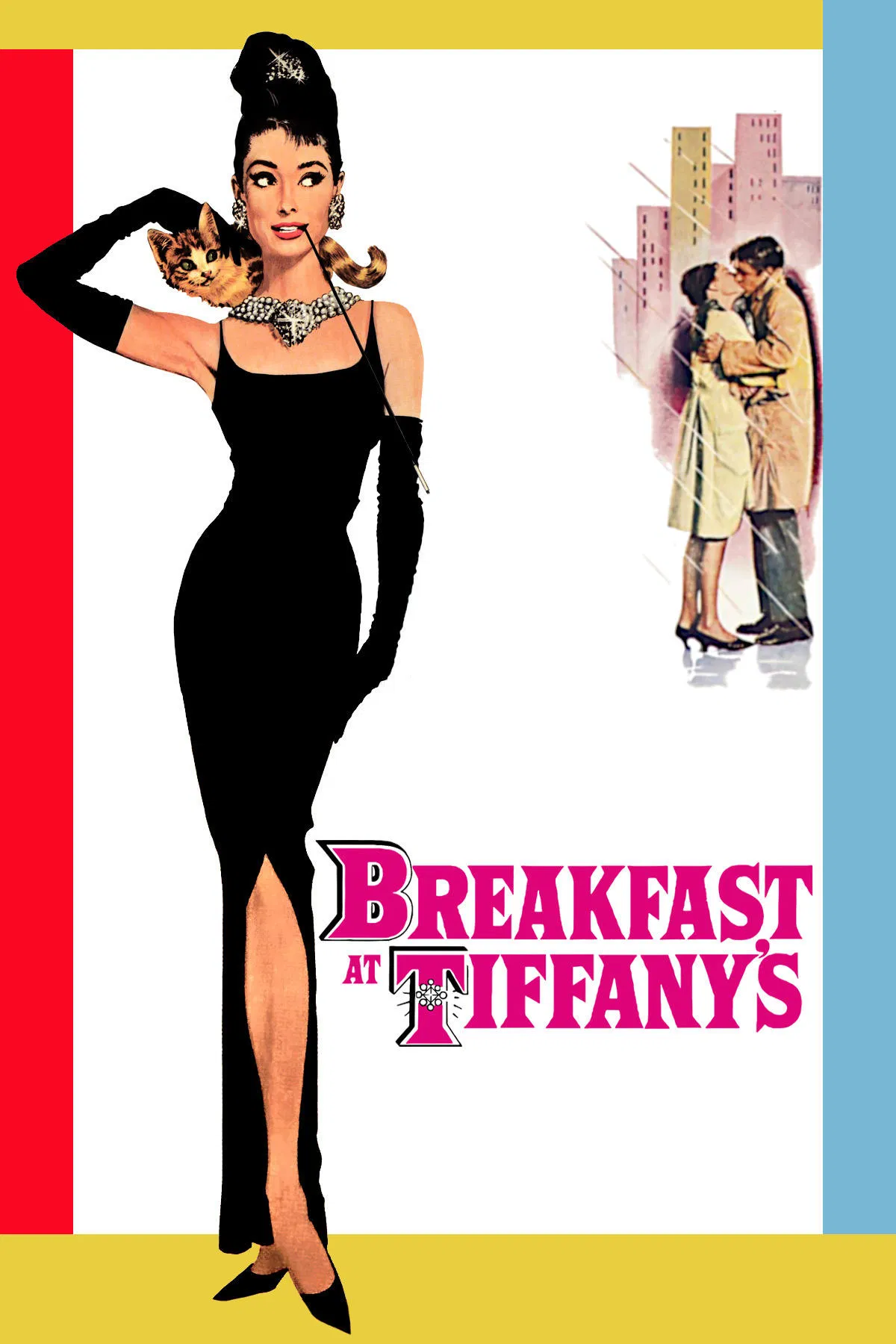 Poster chính thức của phim Phim Hài, Phim Tình Cảm "Điểm Tâm Ở Tiffany" (Breakfast at Tiffany's - 1961), với sự tham gia của diễn viên Audrey Hepburn và George Peppard.