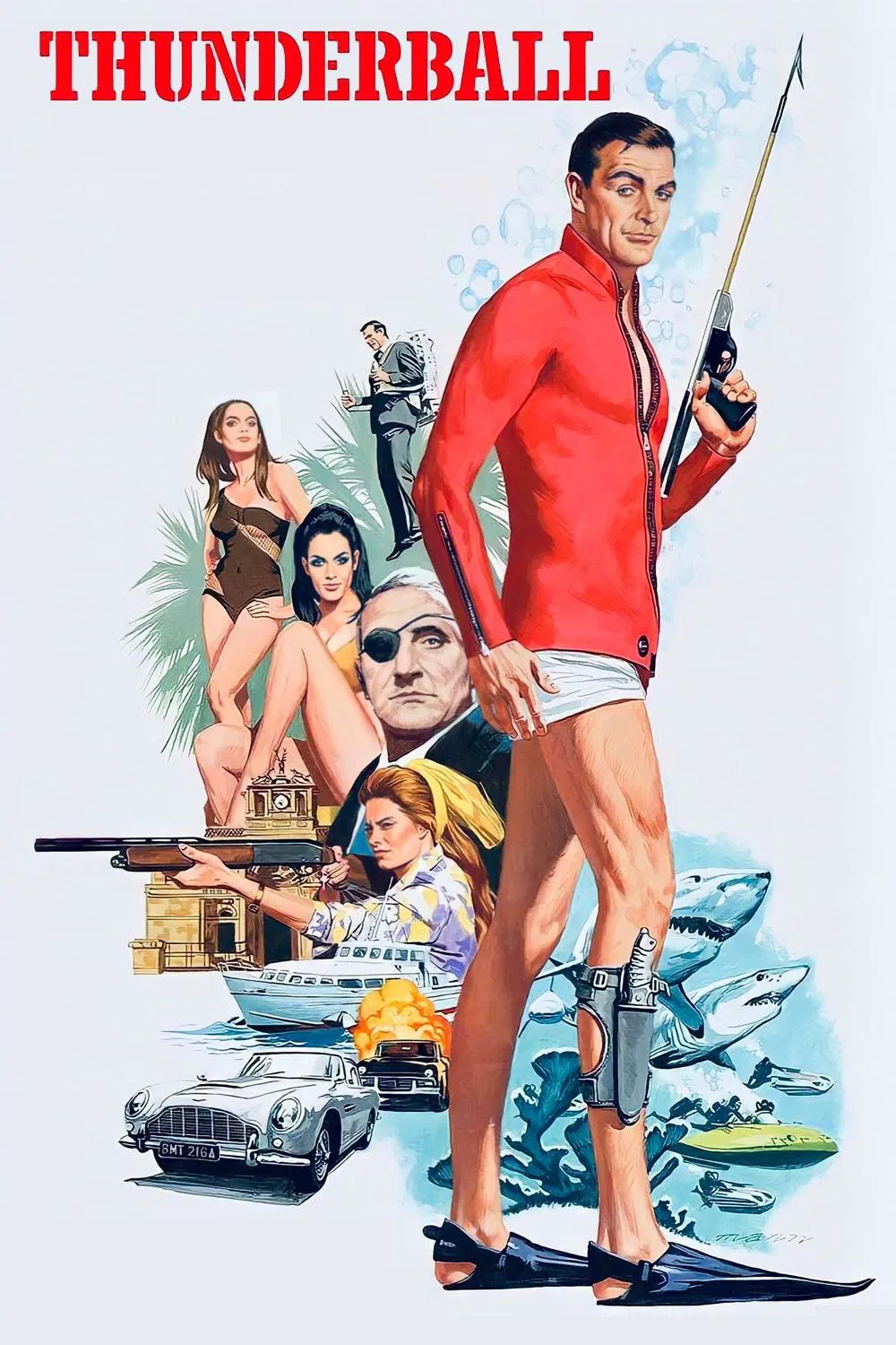 Poster chính thức của phim Phim Phiêu Lưu, Phim Hành Động "Điệp Viên 007: Quả Cầu Sấm Sét" (Thunderball - 1965), với sự tham gia của diễn viên Sean Connery và Claudine Auger.