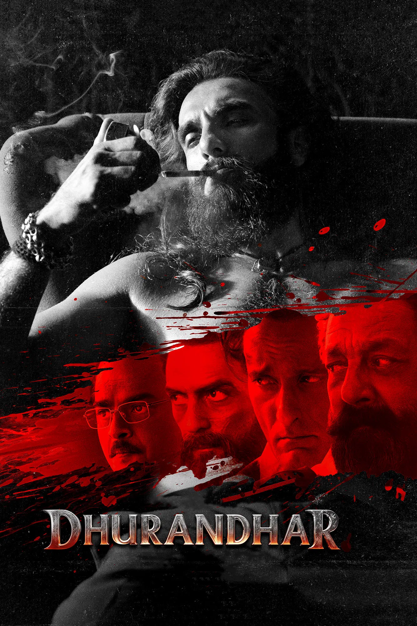 Poster chính thức của phim Phim Hành Động, Phim Giật Gân "Điệp Viên" (Dhurandhar - 2025), với sự tham gia của diễn viên Ranveer Singh và Akshaye Khanna.
