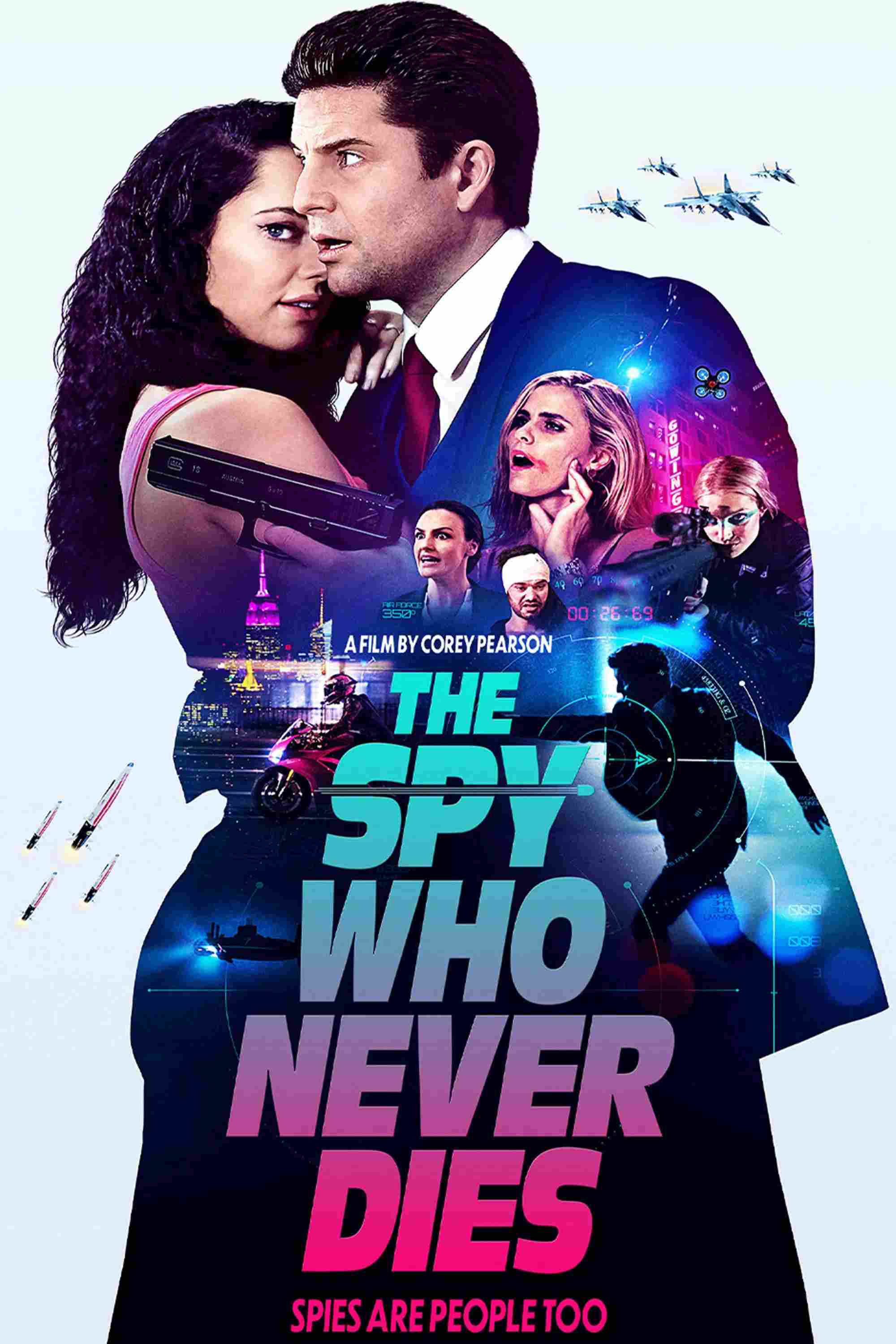 Poster chính thức của phim Phim Hành Động, Phim Hài "Điệp Viên Bất Bại" (The Spy Who Never Dies - 2022), với sự tham gia của diễn viên Paul O'Brien và Cassandra Magrath.
