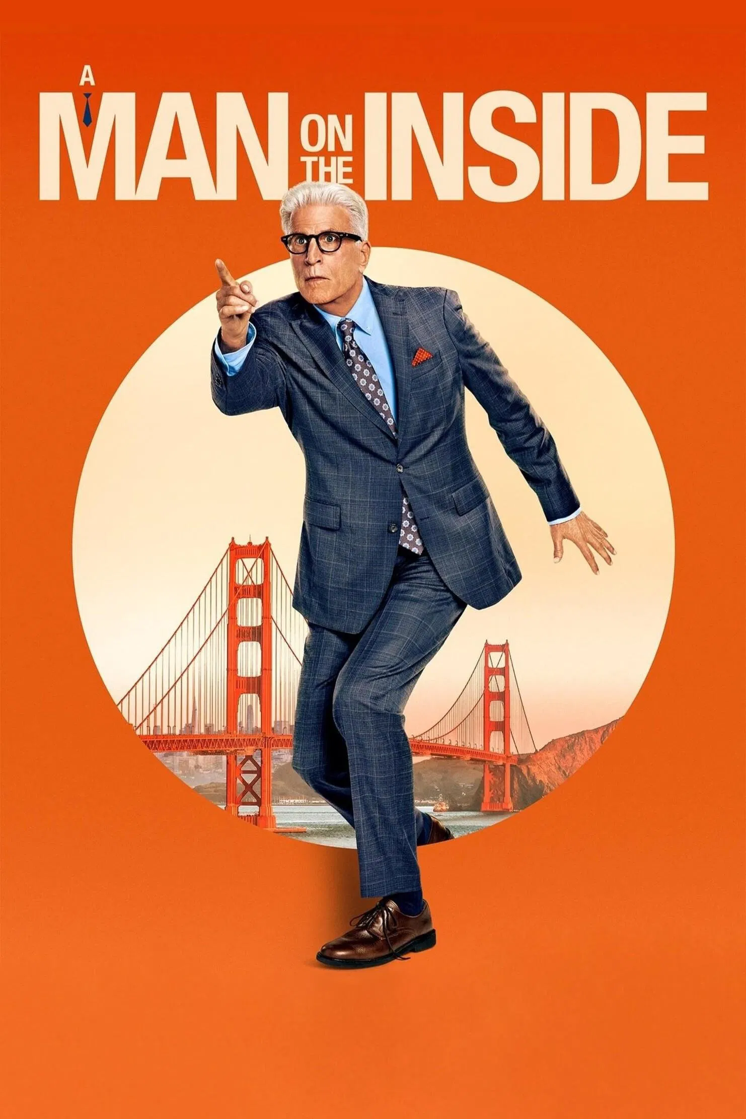 Poster chính thức của phim Phim Hài, Phim Hình Sự "Điệp viên lão làng" (A Man on the Inside - 2024), với sự tham gia của diễn viên Ted Danson và Mary Elizabeth Ellis.