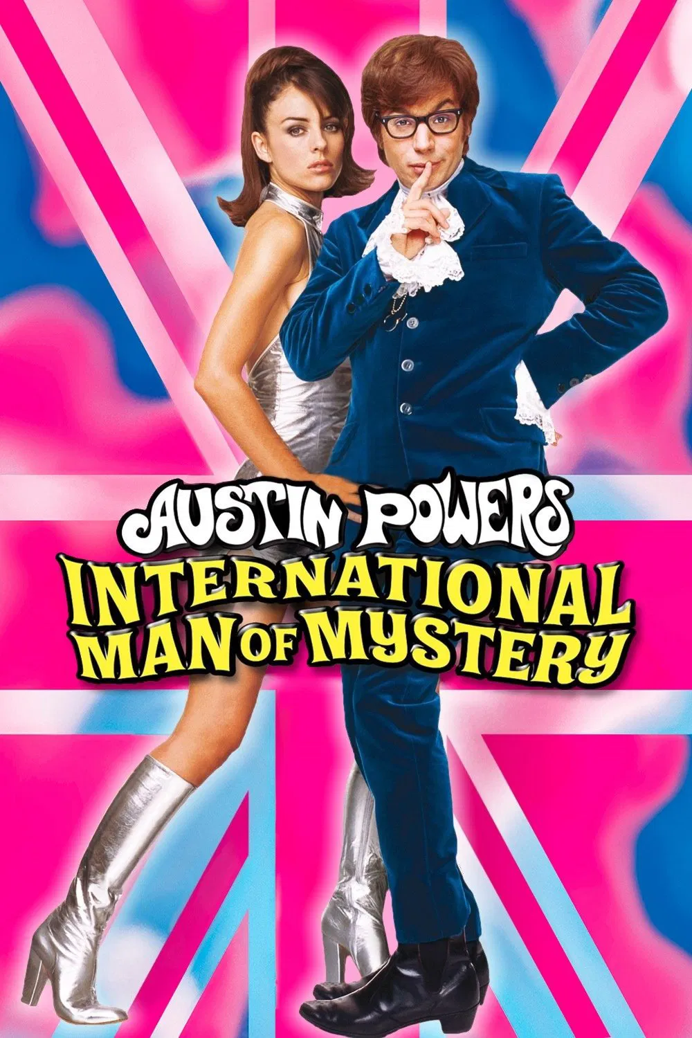 Poster chính thức của phim Phim Viễn Tưởng, Phim Hài "Điệp Viên Ngốc Nghếch" (Austin Powers: International Man of Mystery - 1997), với sự tham gia của diễn viên Mike Myers và Elizabeth Hurley.