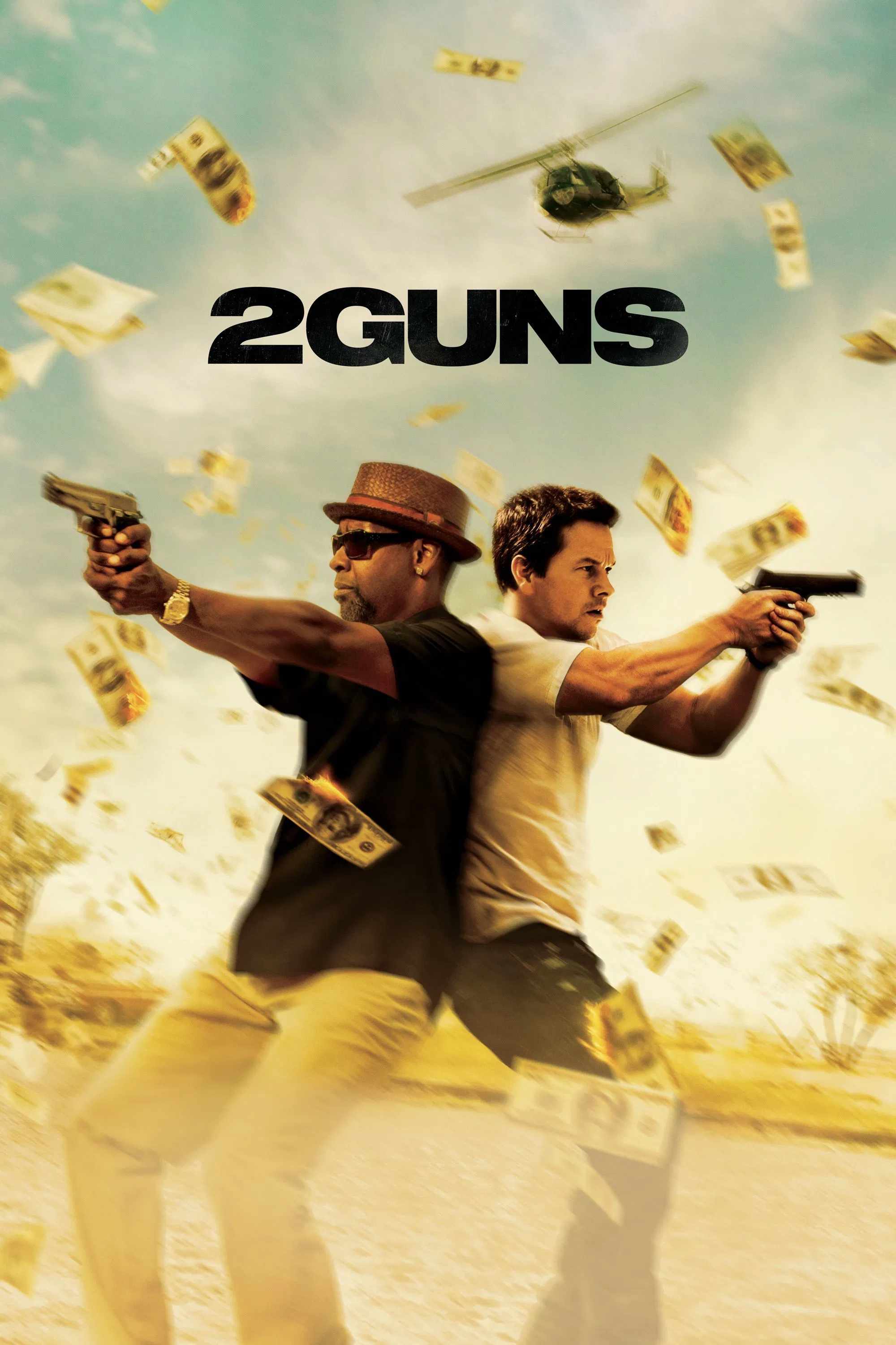 Poster chính thức của phim Phim Hành Động, Phim Hài "Điệp Vụ Hai Mang" (2 Guns - 2013), với sự tham gia của diễn viên Denzel Washington và Mark Wahlberg.
