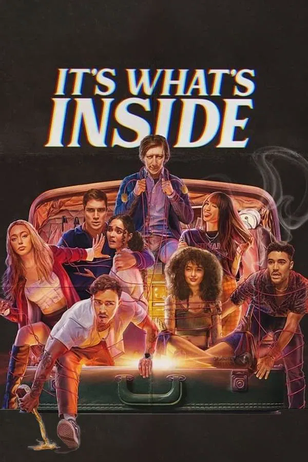 Poster chính thức của phim Phim Hài, Phim Bí Ẩn "Điều bên trong" (It's What's Inside - 2024), với sự tham gia của diễn viên James Morosini và Brittany O'Grady.