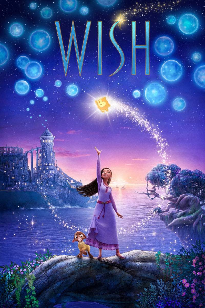 Poster chính thức của phim Phim Hoạt Hình, Phim Gia Đình "Điều Ước" (Wish - 2023), với sự tham gia của diễn viên Ariana DeBose và Chris Pine.