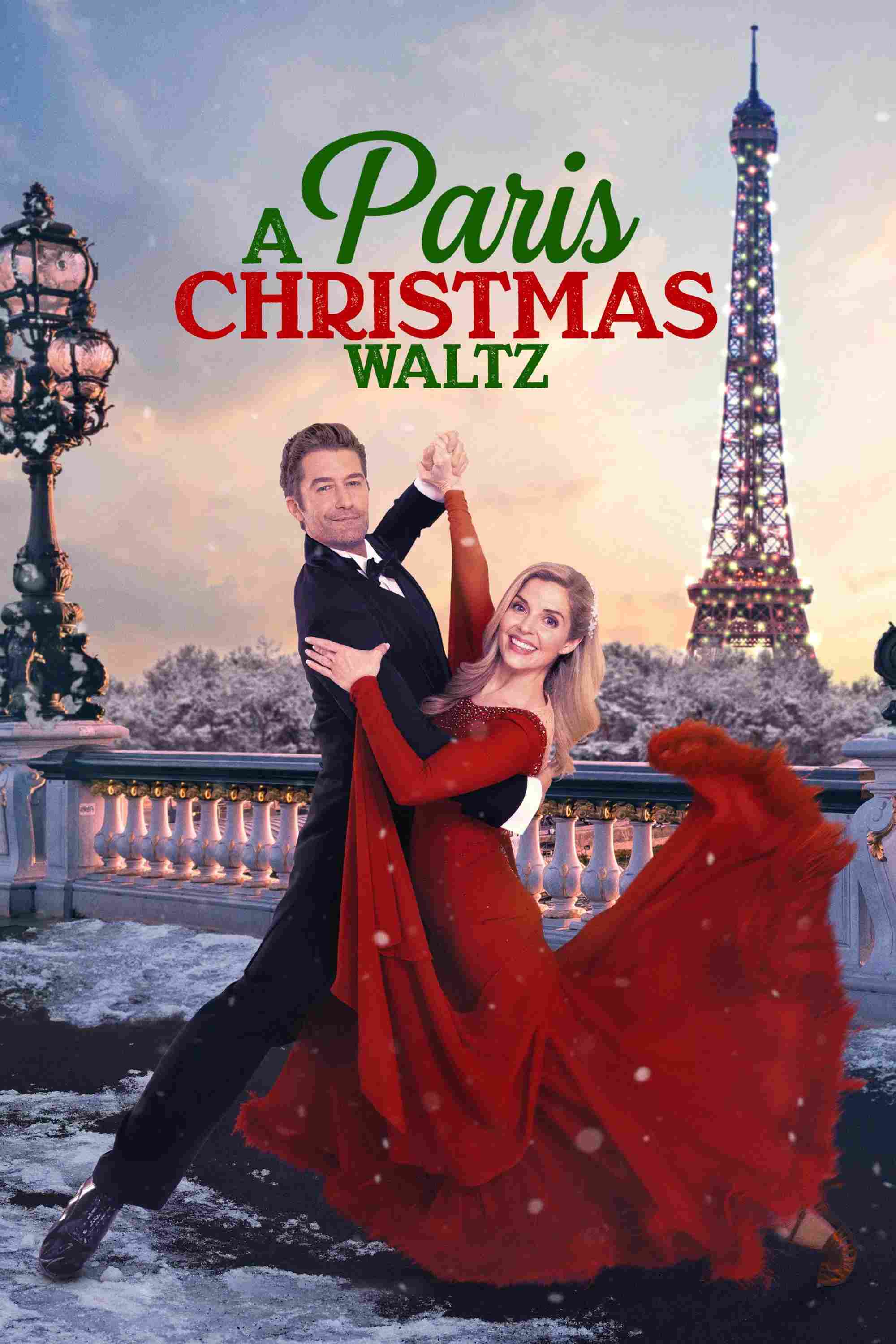 Poster chính thức của phim Phim Tình Cảm, Phim Hài "Điệu Waltz Giáng Sinh Ở Paris" (Paris Christmas Waltz - 2023), với sự tham gia của diễn viên Jen Lilley và Matthew Morrison.