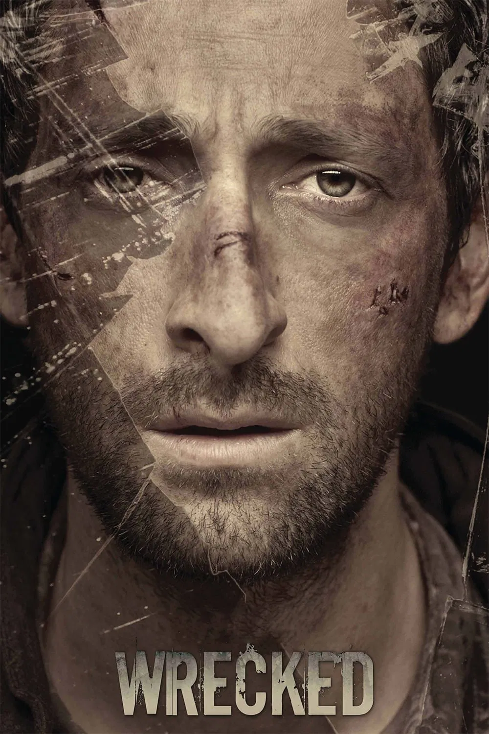 Poster chính thức của phim Phim Bí Ẩn, Phim Giật Gân "Đổ Nát" (Wrecked - 2010), với sự tham gia của diễn viên Adrien Brody và Caroline Dhavernas.