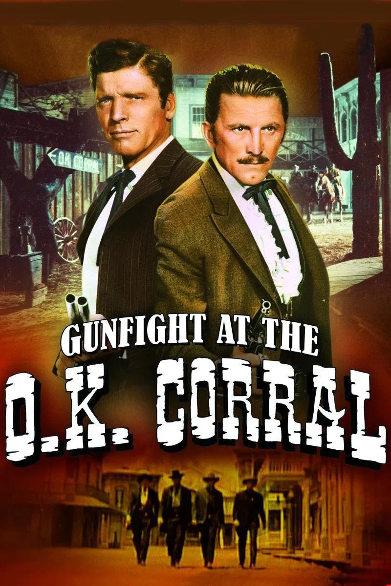 Poster chính thức của phim Phim Miền Tây, Phim Tâm Lý "Đọ Súng Tại O.k. Corral" (Gunfight at the O.K. Corral - 1957), với sự tham gia của diễn viên Burt Lancaster và Kirk Douglas.