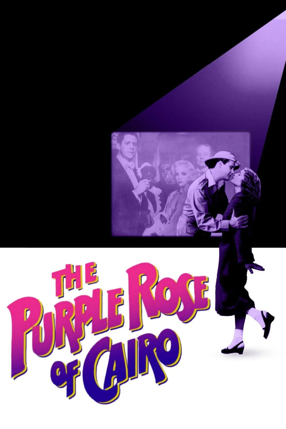 Poster chính thức của phim Phim Giả Tượng, Phim Hài "Đóa Hồng Tím Cairo" (The Purple Rose of Cairo - 1985), với sự tham gia của diễn viên Mia Farrow và Jeff Daniels.