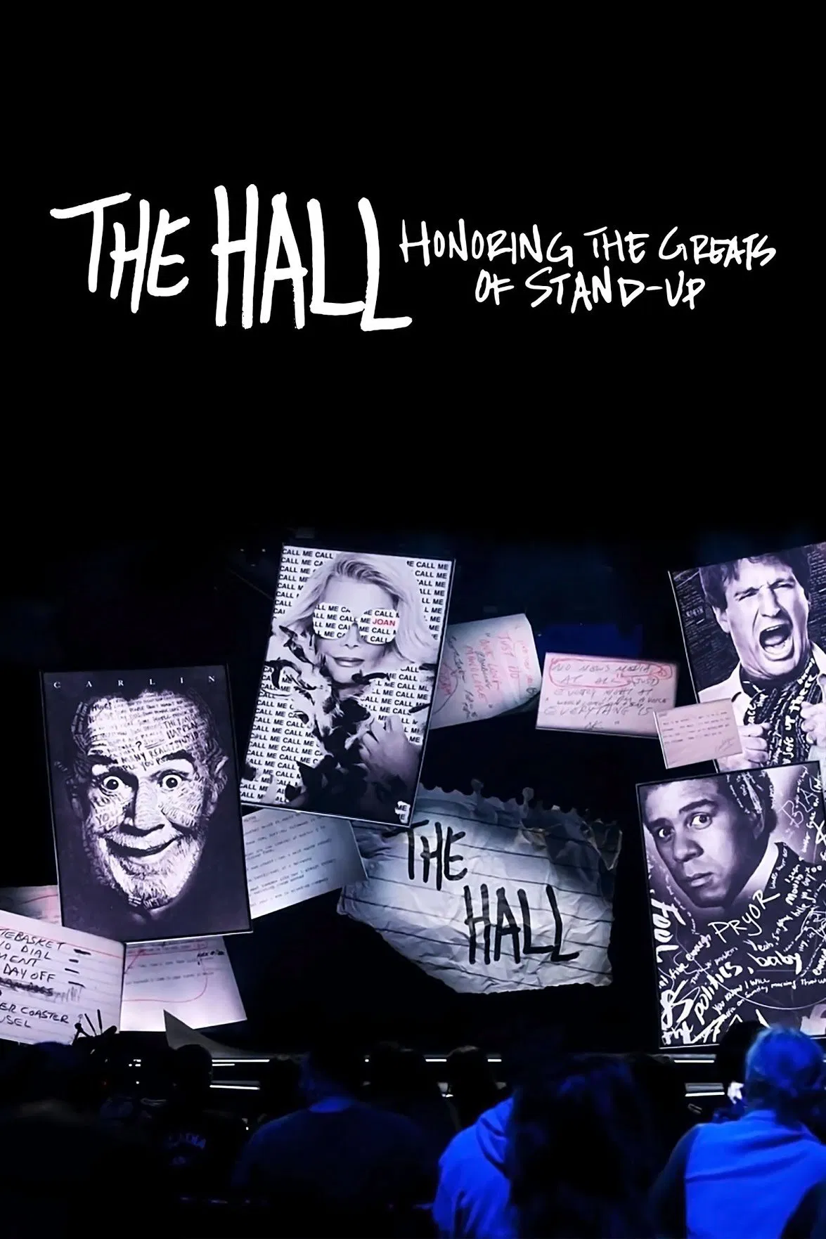 Poster chính thức của phim Phim Hài, Phim Tài Liệu "Độc Thoại: Tôn Vinh Các Huyền Thoại" (The Hall: Honoring the Greats of Stand-Up - 2022), với sự tham gia của diễn viên Jon Stewart và John Mulaney.