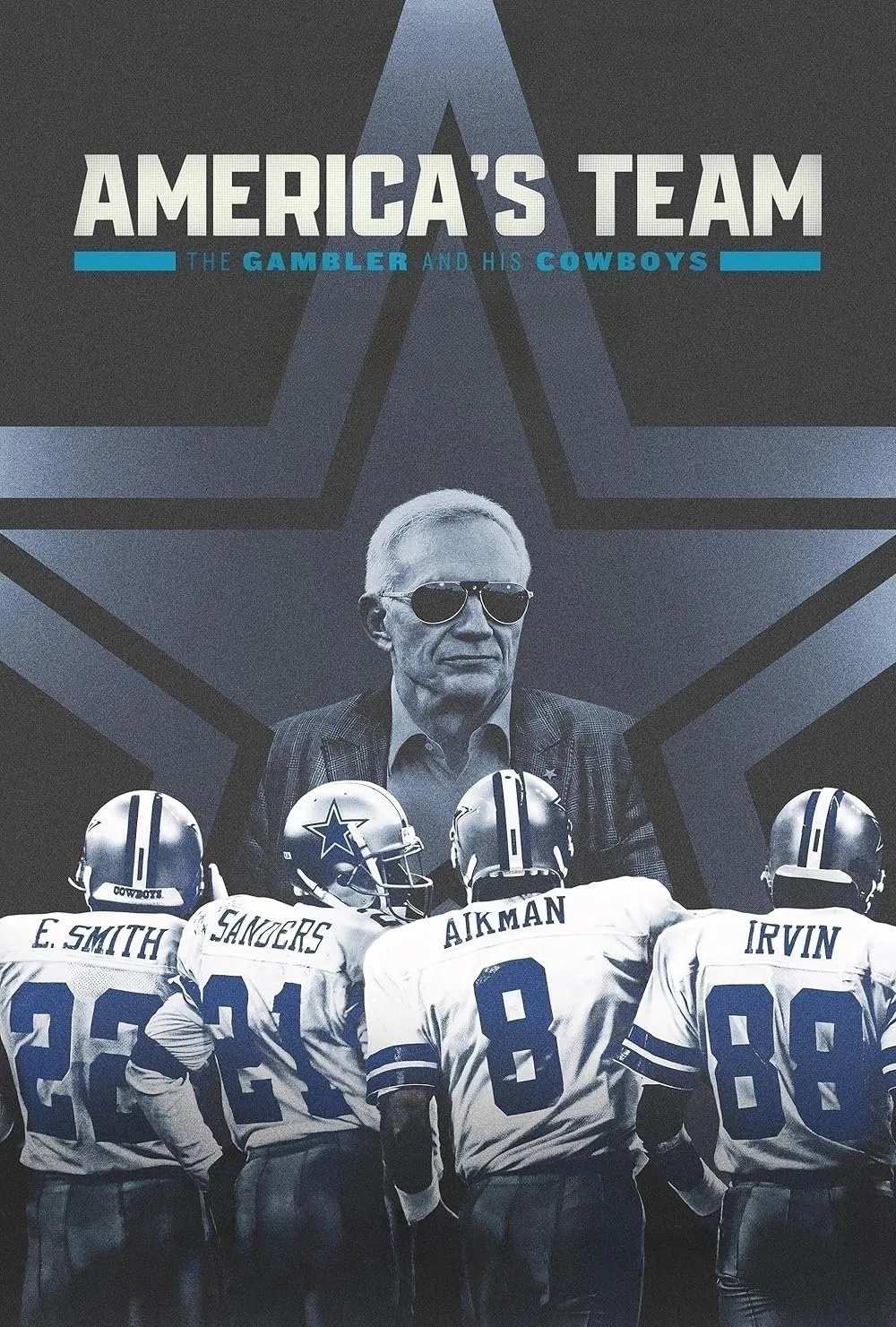 Poster chính thức của phim Phim Tài Liệu "Đội Bóng Nước Mỹ: Kẻ Đánh Cược Và Đội Cowboys" (America's Team: The Gambler and His Cowboys - 2025), với sự tham gia của diễn viên Jerry Jones và Jimmy Johnson.