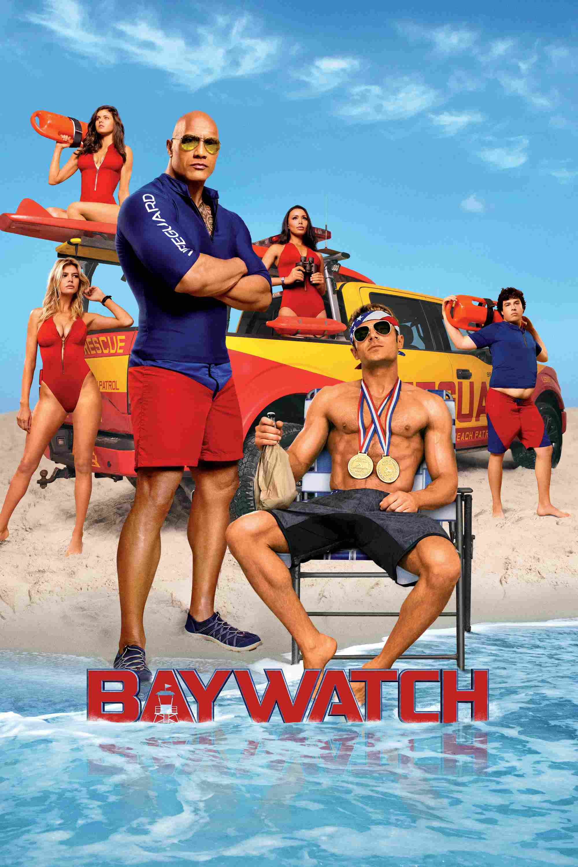 Poster chính thức của phim Phim Hài, Phim Hành Động "Đội Cứu Hộ Bãi Biển" (Baywatch - 2017), với sự tham gia của diễn viên Dwayne Johnson và Zac Efron.