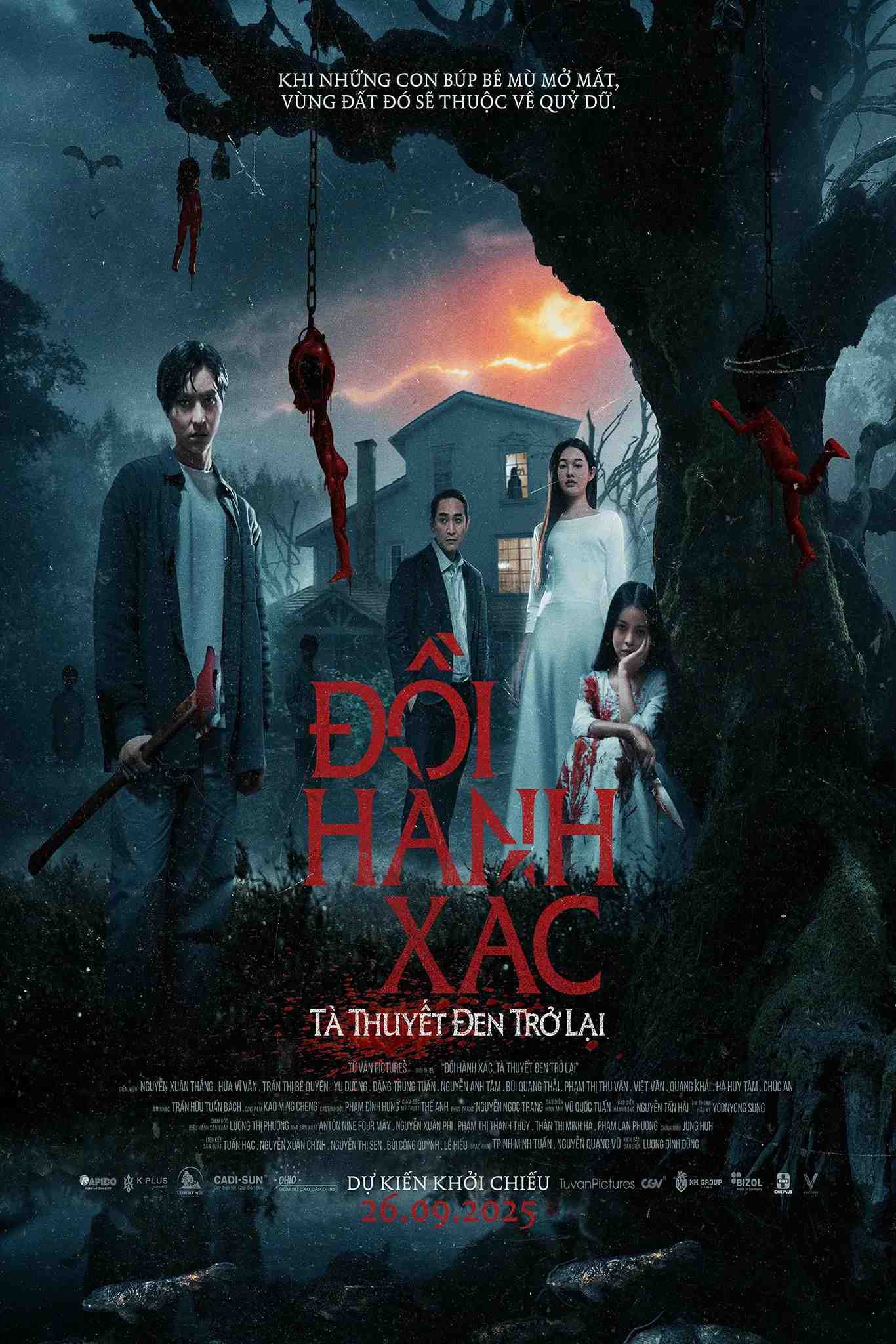 Poster chính thức của phim Phim Kinh Dị "Đồi Hành Xác: Tà Thuyết Đen Trở Lại" (The Torture Hill - 2025), với sự tham gia của diễn viên Hứa Vĩ Văn và Yu Dương.