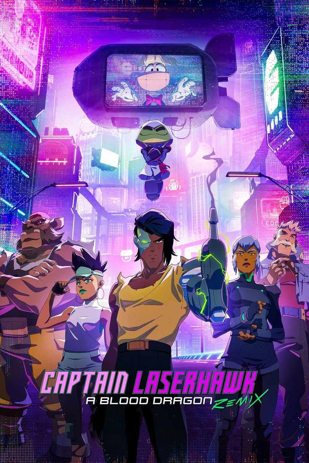 Poster chính thức của phim Phim Hoạt Hình, Phim Hành Động & Phiêu Lưu "Đội Trưởng Laserhawk: Blood Dragon Remix" (Captain Laserhawk: A Blood Dragon Remix - 2023), với sự tham gia của diễn viên Nathaniel Curtis và Caroline Ford.