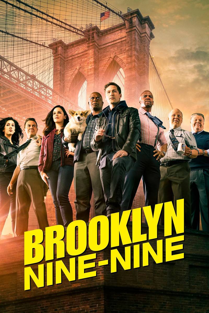 Poster chính thức của phim Phim Hài, Phim Hình Sự "Đồn Brooklyn Số 99 (Phần 7)" (Brooklyn Nine-Nine - 2013), với sự tham gia của diễn viên Andy Samberg và Melissa Fumero.
