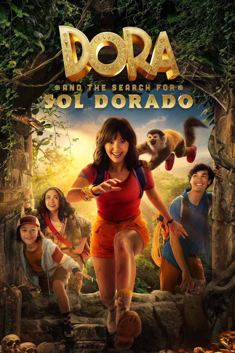 Poster chính thức của phim Phim Gia Đình, Phim Hài "Dora và Hành Trình Tìm Thành Phố Vàng" (Dora and the Search for Sol Dorado - 2025), với sự tham gia của diễn viên Samantha Lorraine và Jacob Rodriguez.