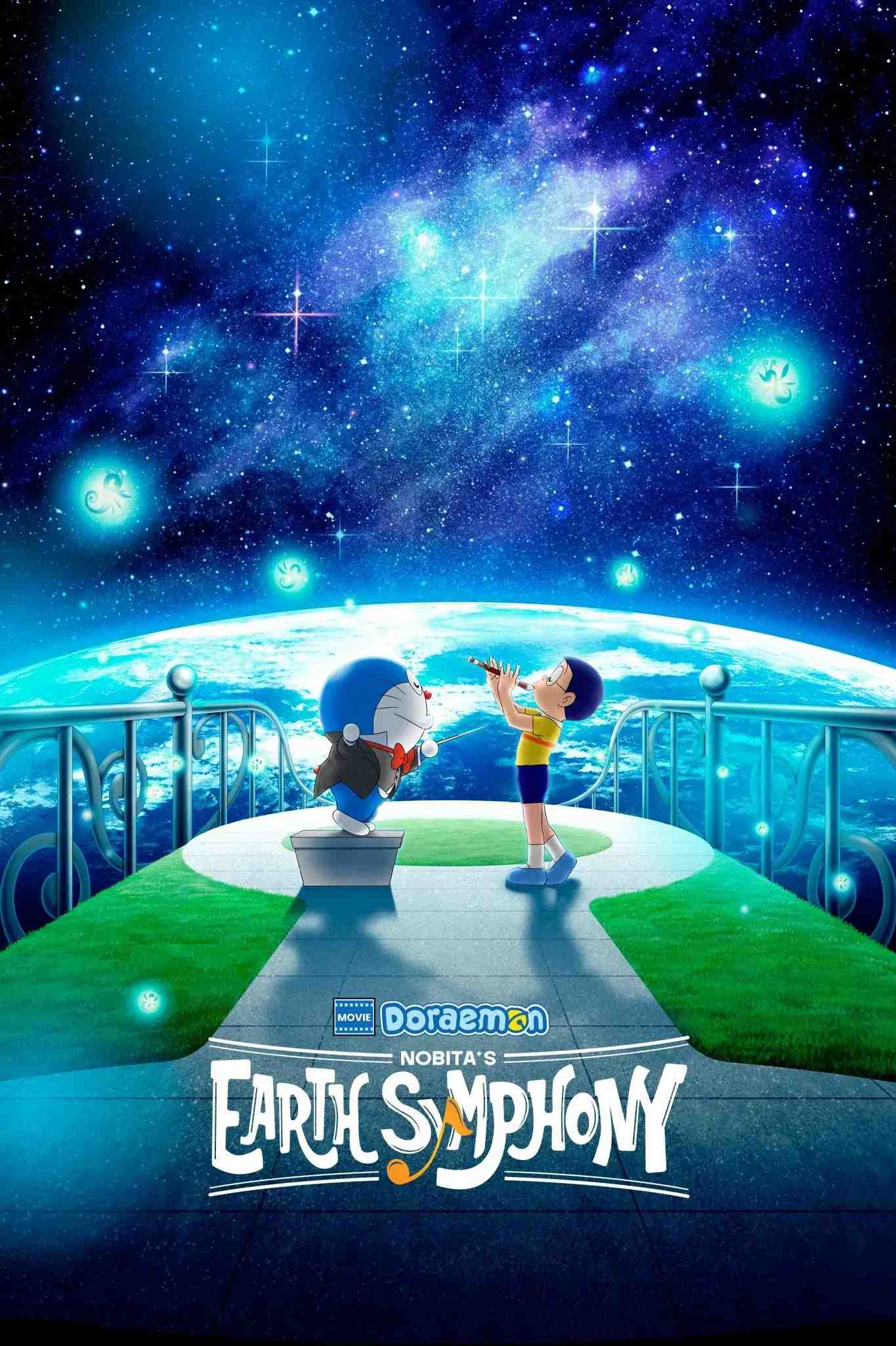 Poster chính thức của phim Phim Hoạt Hình, Phim Hài "Doraemon: Nobita và Bản Giao Hưởng Địa Cầu" (Doraemon the Movie: Nobita's Earth Symphony - 2024), với sự tham gia của diễn viên Wasabi Mizuta và Megumi Oohara.