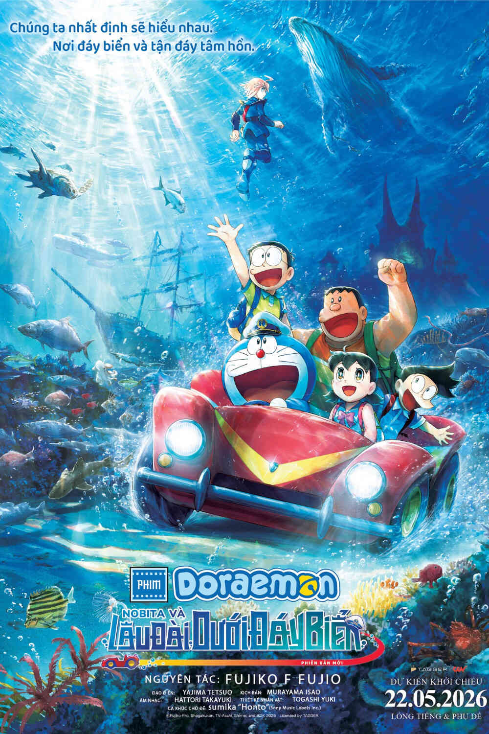 Poster chính thức của phim Phim Hoạt Hình, Phim Phiêu Lưu "Doraemon: Phiên bản mới - Nobita Và Lâu Đài Dưới Đáy Biển" (Doraemon the Movie: New Nobita and the Castle of the Undersea Devil - 2026), với sự tham gia của diễn viên Wasabi Mizuta và Megumi Oohar