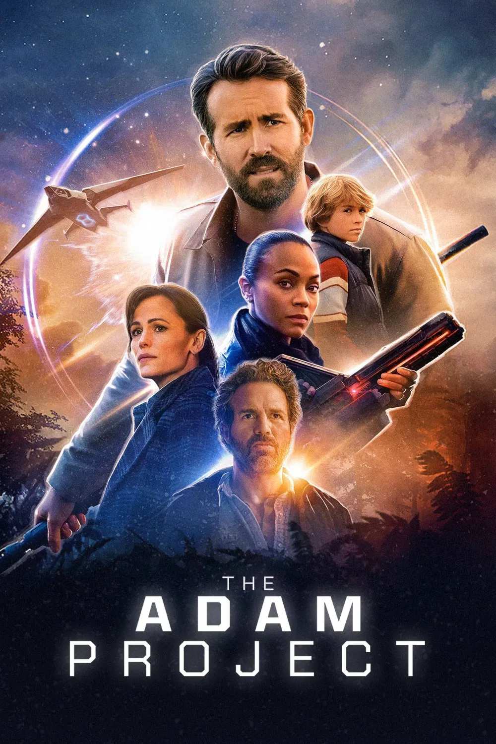Poster chính thức của phim Phim Phiêu Lưu, Phim Viễn Tưởng "Dự Án Adam" (The Adam Project - 2022), với sự tham gia của diễn viên Ryan Reynolds và Walker Scobell.