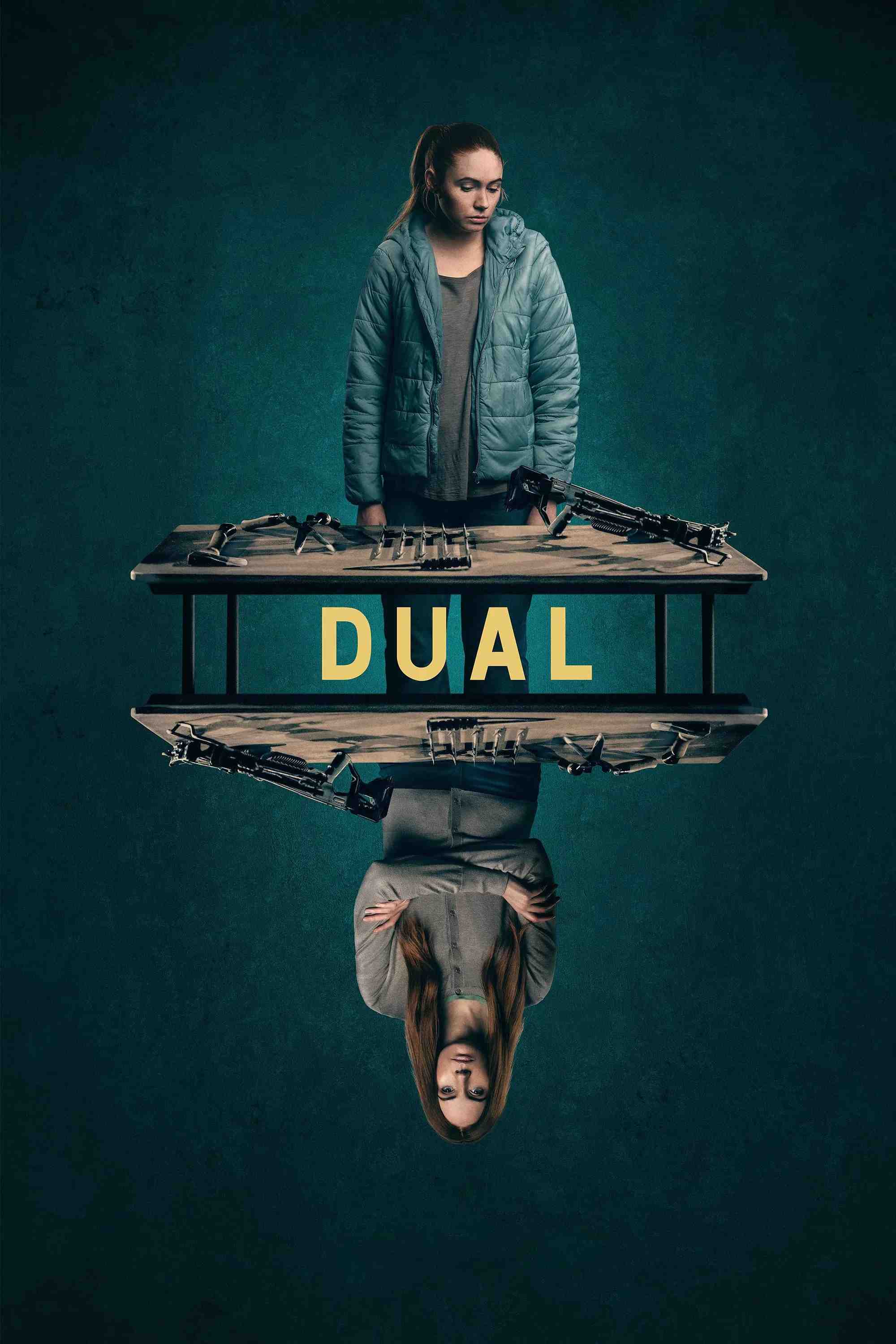 Poster chính thức của phim Phim Viễn Tưởng, Phim Hài "Song Thể" (Dual - 2022), với sự tham gia của diễn viên Karen Gillan và Aaron Paul.
