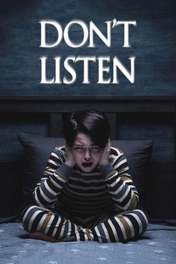 Poster chính thức của phim Phim Tâm Lý, Phim Kinh Dị "Đừng Nghe" (Don't Listen - 2020), với sự tham gia của diễn viên Rodolfo Sancho và Ramón Barea.