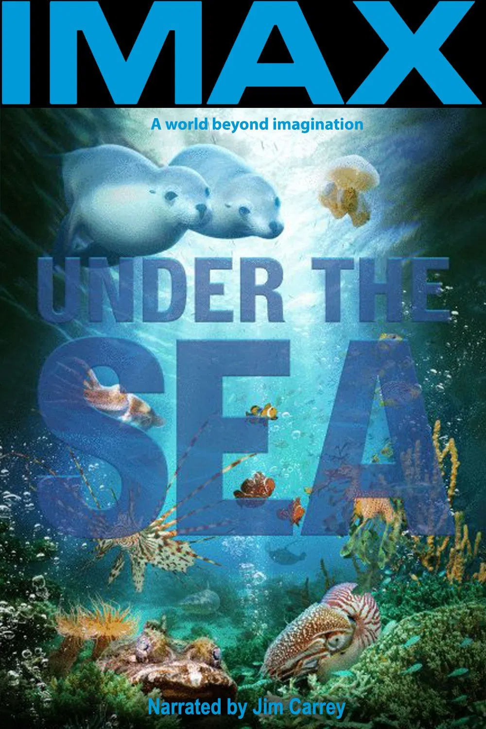 Poster chính thức của phim Phim Tài Liệu "Dưới Lòng Đại Dương" (Under the Sea 3D - 2009), với sự tham gia của diễn viên Jim Carrey.