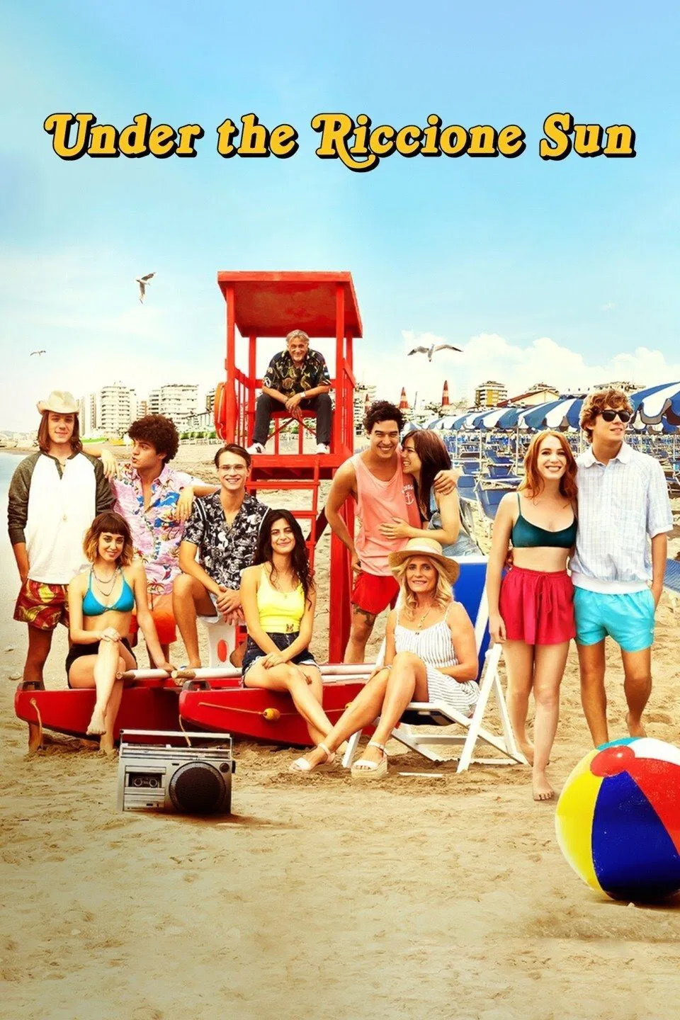 Poster chính thức của phim Phim Hài, Phim Tình Cảm "Dưới nắng vàng Riccione" (Under the Riccione Sun - 2020), với sự tham gia của diễn viên Cristiano Caccamo và Saul Nanni.