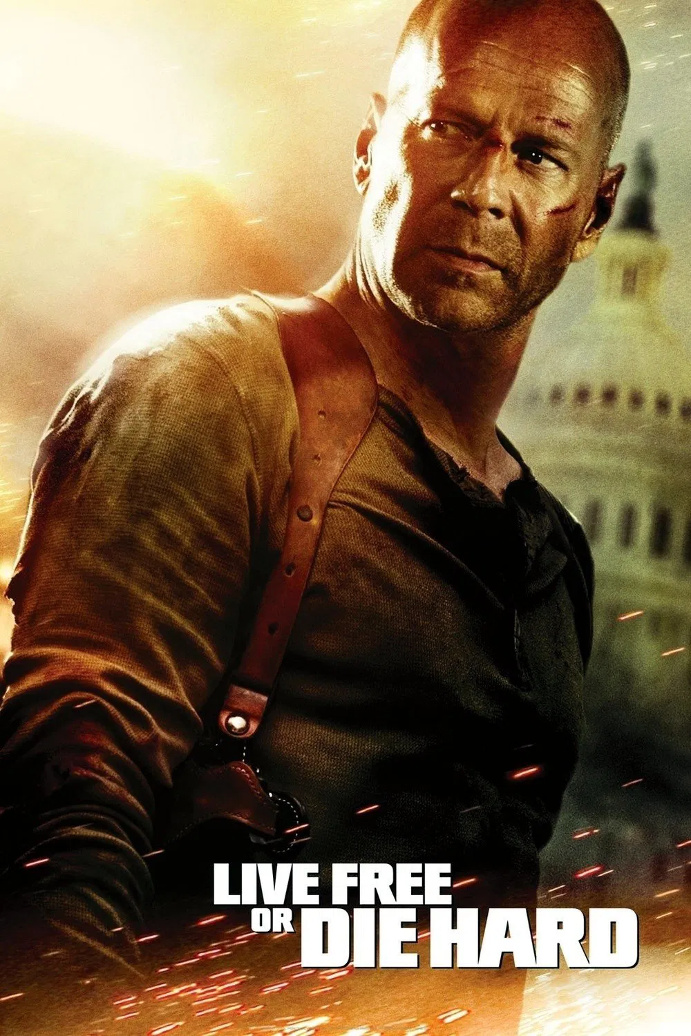 Poster chính thức của phim Phim Hành Động, Phim Giật Gân "Đương Đầu Với Thử Thách 4" (Live Free or Die Hard - 2007), với sự tham gia của diễn viên Bruce Willis và Timothy Olyphant.