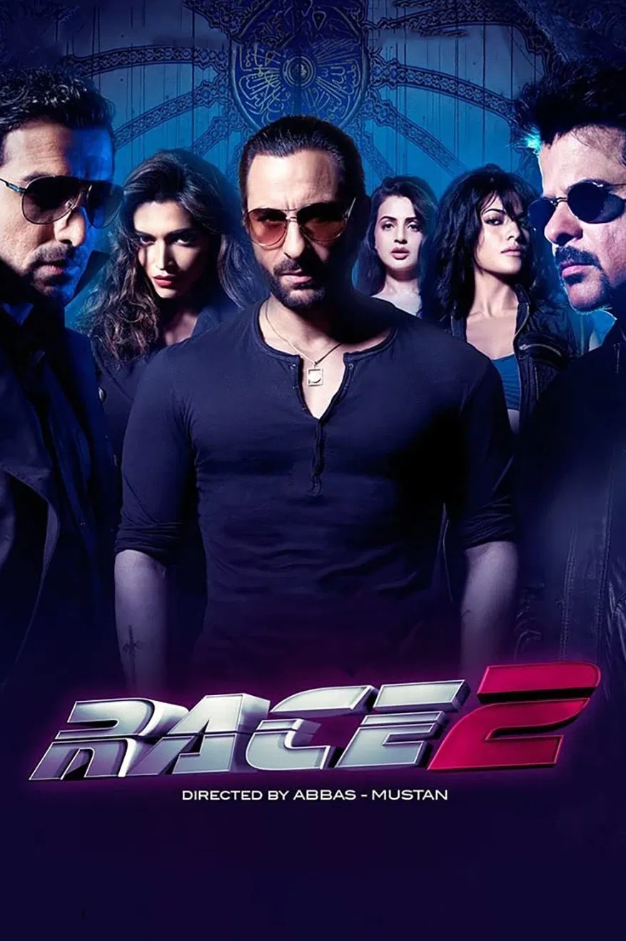 Poster chính thức của phim Phim Giật Gân, Phim Hành Động "Đường Đua Máu" (Race 2 - 2013), với sự tham gia của diễn viên Saif Ali Khan và John Abraham.