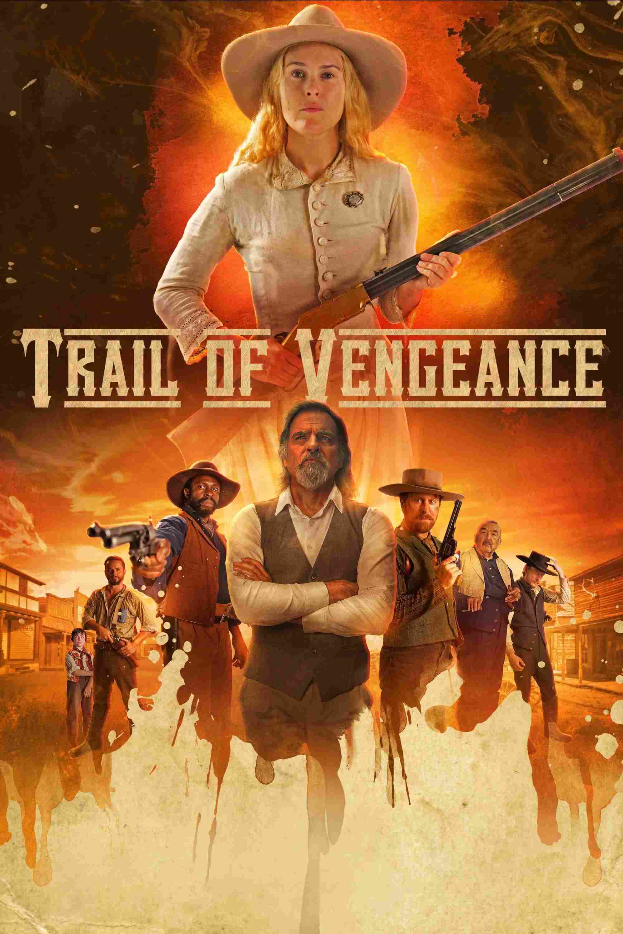 Poster chính thức của phim Phim Miền Tây "Đường Mòn Báo Thù" (Trail of Vengeance - 2025), với sự tham gia của diễn viên Rumer Willis và Jeff Fahey.