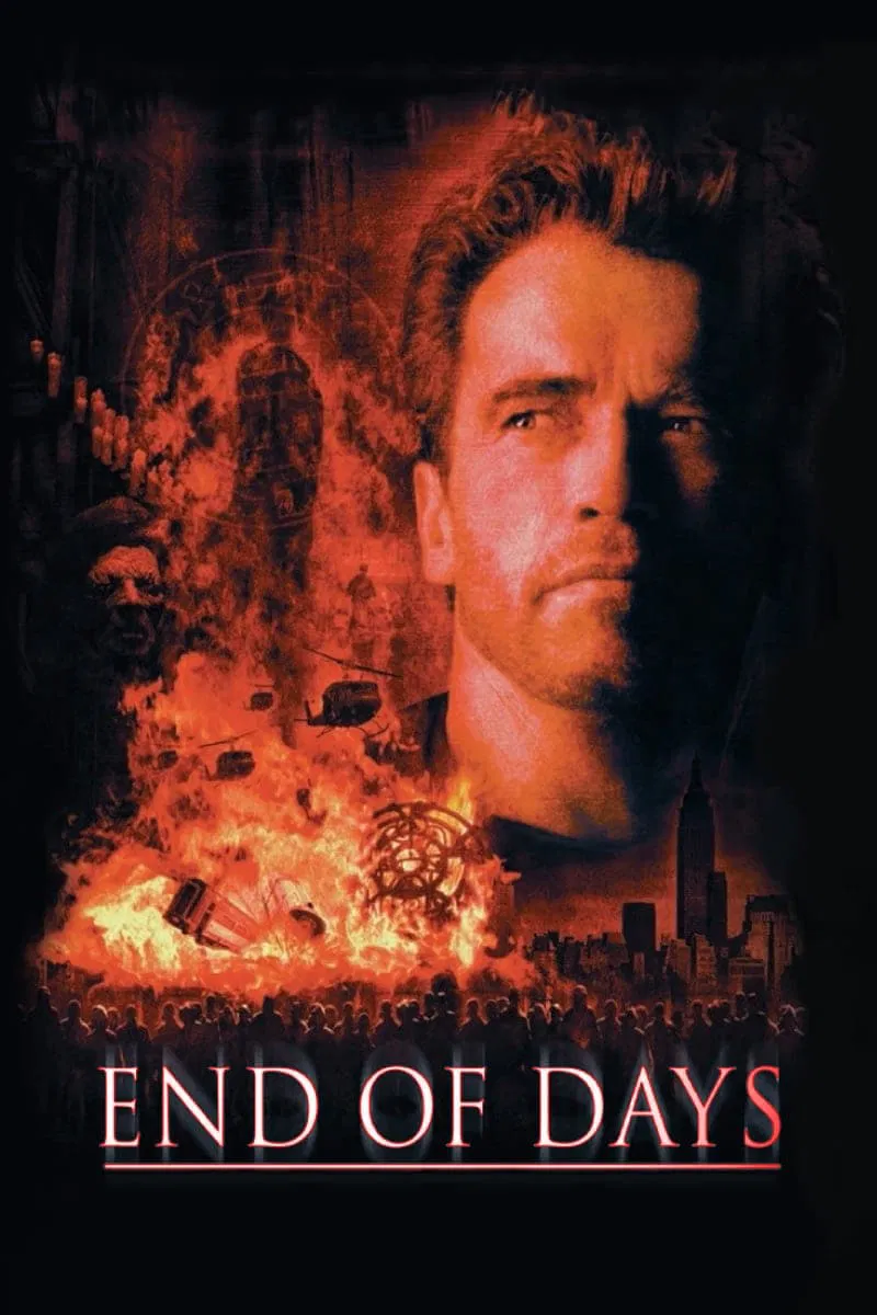 Poster chính thức của phim Phim Hành Động, Phim Kinh Dị "End of Days" (End of Days - 1999), với sự tham gia của diễn viên Arnold Schwarzenegger và Gabriel Byrne.