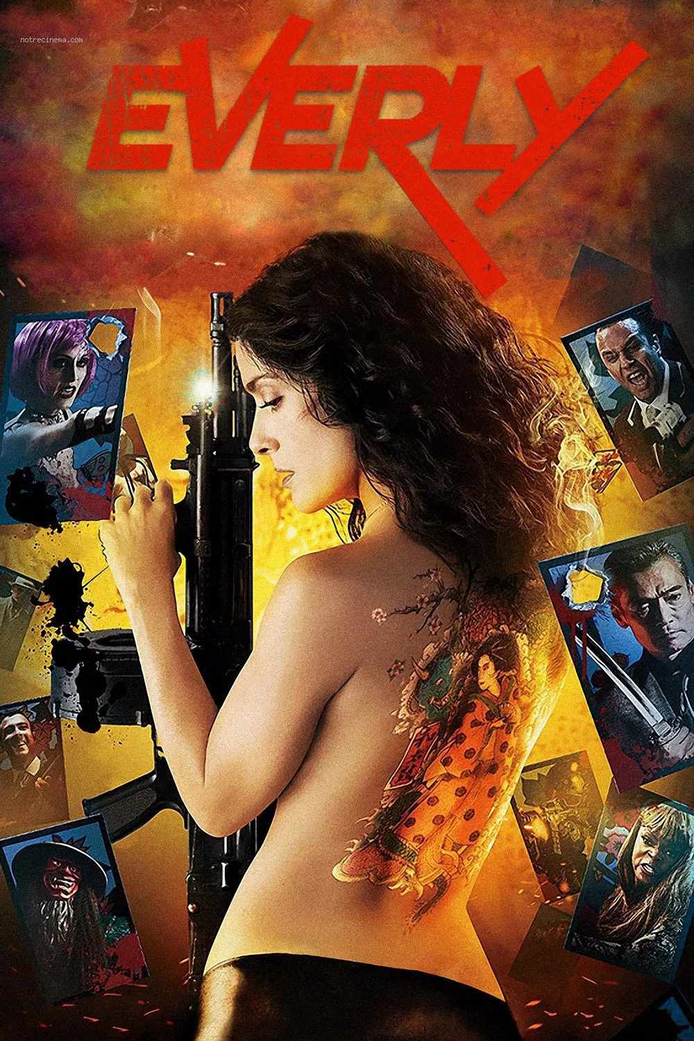 Poster chính thức của phim Phim Giật Gân, Phim Hành Động "Everly" (Everly - 2015), với sự tham gia của diễn viên Salma Hayek Pinault và Hiroyuki Watanabe.