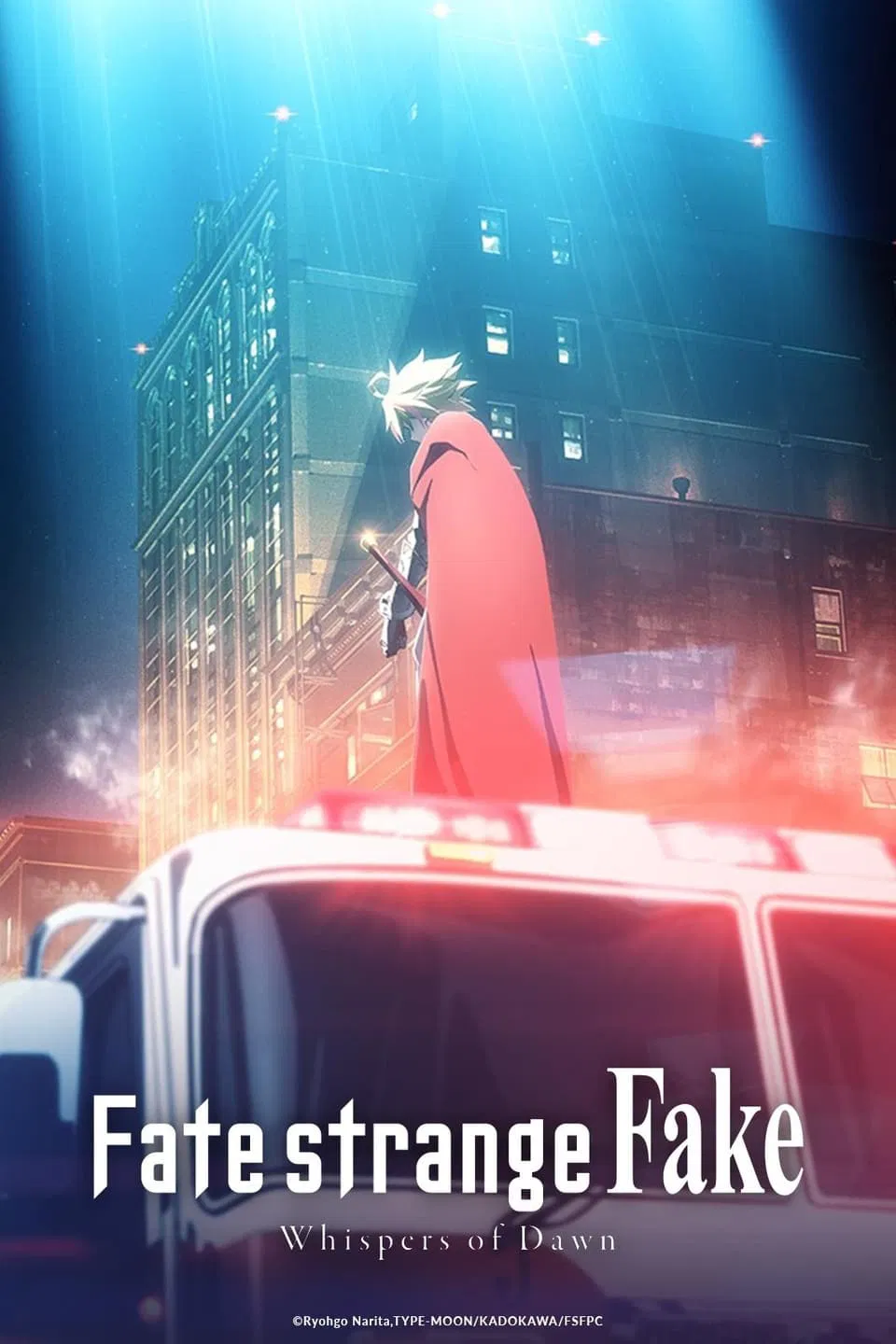 Poster chính thức của phim Phim Hoạt Hình, Phim Hành Động "Fate/strange Fake -Whispers of Dawn-" (Fate/strange Fake -Whispers of Dawn- - 2023), với sự tham gia của diễn viên Kana Hanazawa và Yuki Ono.