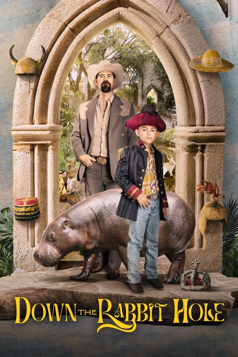 Poster chính thức của phim Phim Hài, Phim Tâm Lý "Bữa Tiệc Trong Hang Thỏ" (Down the Rabbit Hole - 2024), với sự tham gia của diễn viên Manuel Garcia-Rulfo và Teresa Ruiz.