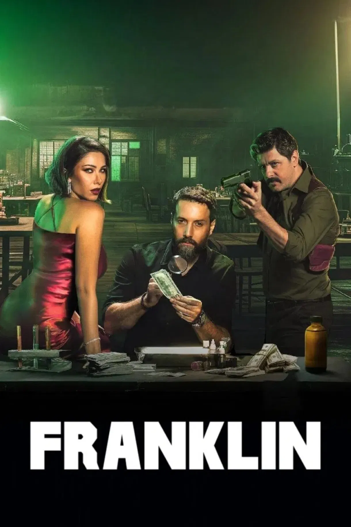 Poster chính thức của phim Phim Tâm Lý, Phim Hình Sự "Franklin" (Franklin - 2025), với sự tham gia của diễn viên Daniella Rahme và Mohammed Al Ahmad.