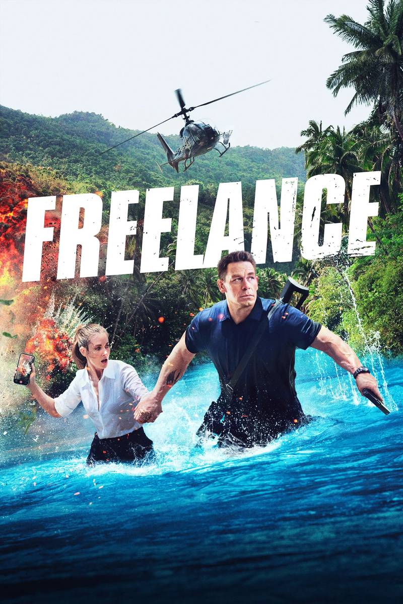 Poster chính thức của phim Phim Hành Động, Phim Hài "Đặc Vụ Tự Do" (Freelance - 2023), với sự tham gia của diễn viên John Cena và Alison Brie.