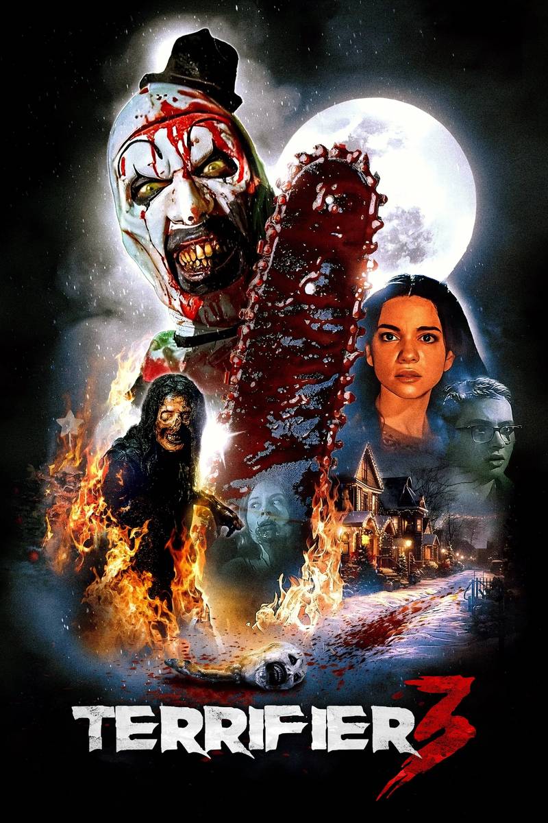 Poster chính thức của phim Phim Kinh Dị, Phim Giật Gân "Gã Hề Điên Loạn 3" (Terrifier 3 - 2024), với sự tham gia của diễn viên Lauren LaVera và David Howard Thornton.