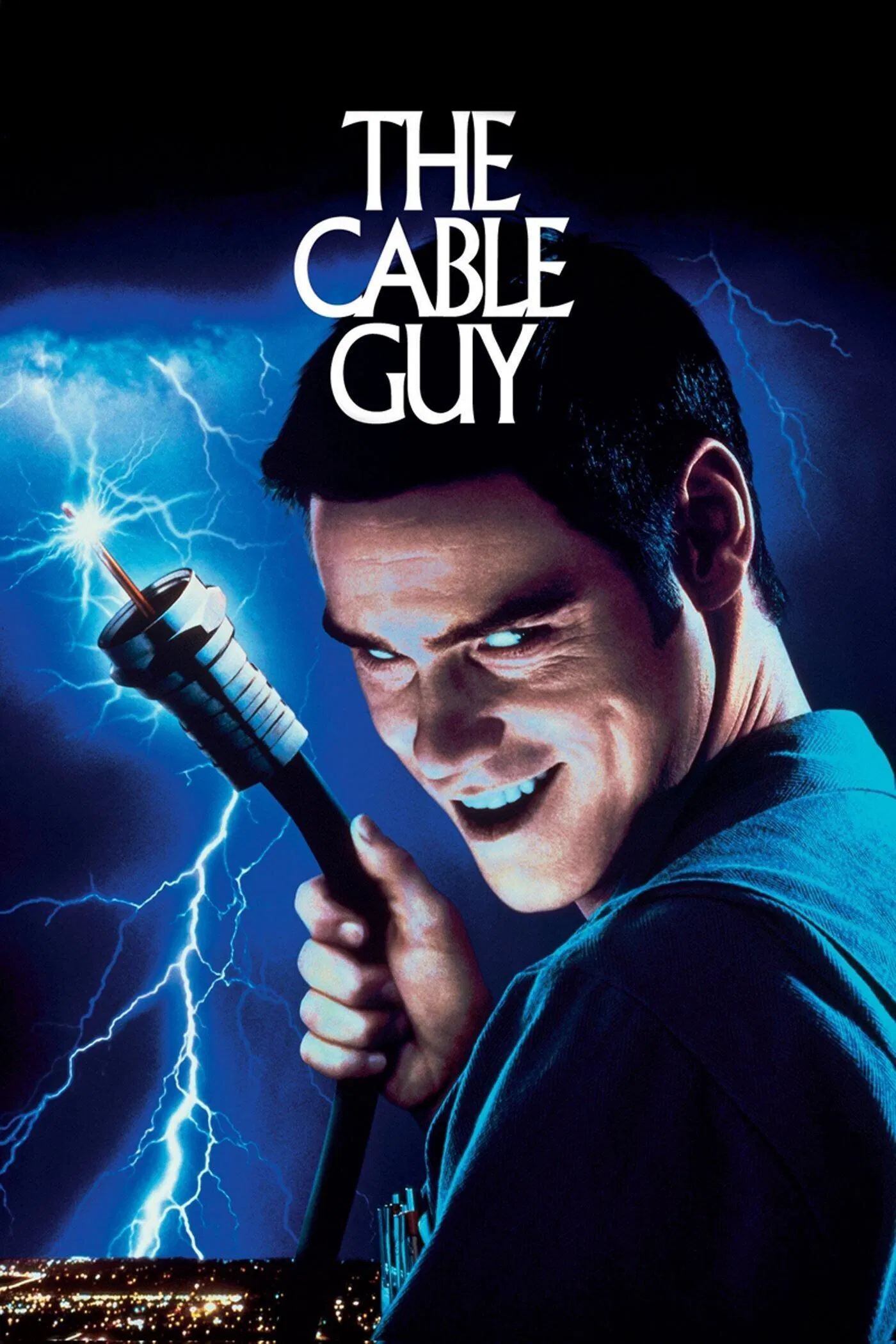 Poster chính thức của phim Phim Hài, Phim Tâm Lý "Gã thợ cáp" (The Cable Guy - 1996), với sự tham gia của diễn viên Jim Carrey và Matthew Broderick.