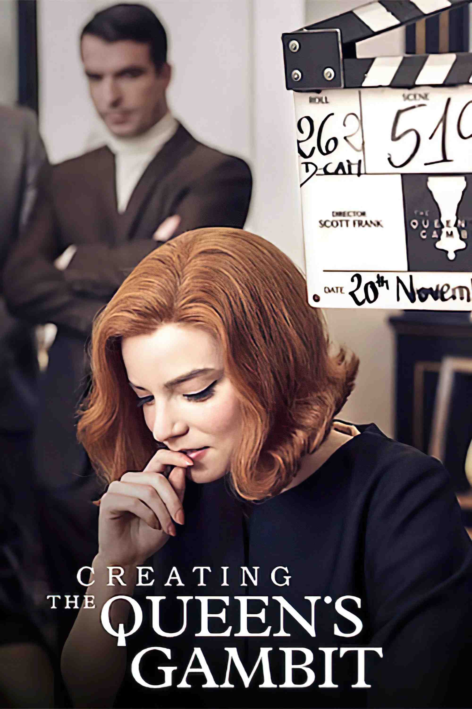 Poster chính thức của phim Phim Tài Liệu "Gambit Hậu: Quá trình sáng tạo" (Creating The Queen's Gambit - 2021), với sự tham gia của diễn viên Anya Taylor-Joy và Scott Frank.