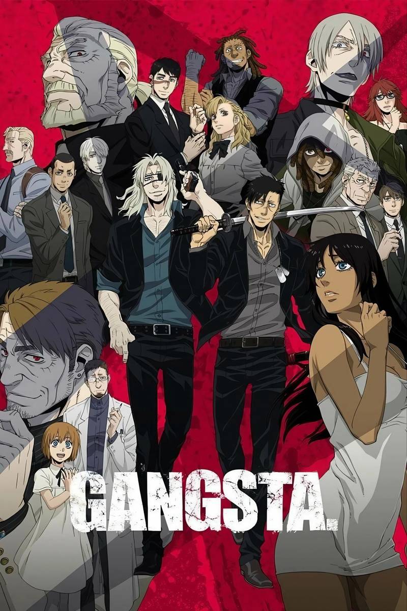 Poster chính thức của phim Phim Tâm Lý, Phim Hành Động & Phiêu Lưu "GANGSTA." (Gangsta. - 2015), với sự tham gia của diễn viên Kenjiro Tsuda và Junichi Suwabe.