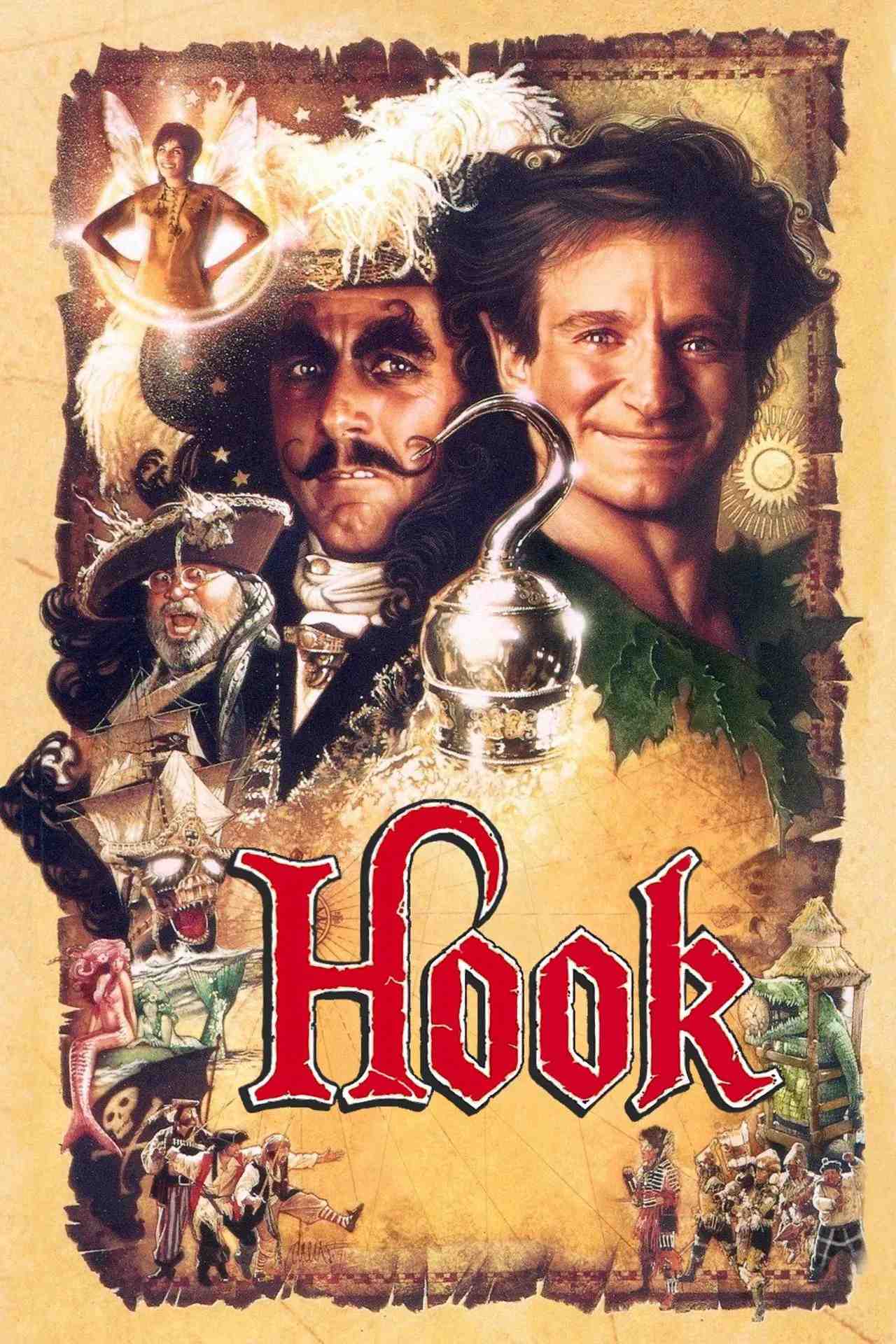 Poster chính thức của phim Phim Phiêu Lưu, Phim Giả Tượng "Gặp Lại Dưới Đáy Biểna" (Hook - 1991), với sự tham gia của diễn viên Dustin Hoffman và Robin Williams.