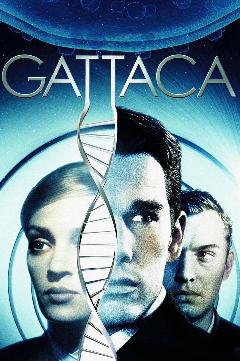 Poster chính thức của phim Phim Giật Gân, Phim Viễn Tưởng "Gattaca" (Gattaca - 1997), với sự tham gia của diễn viên Ethan Hawke và Uma Thurman.