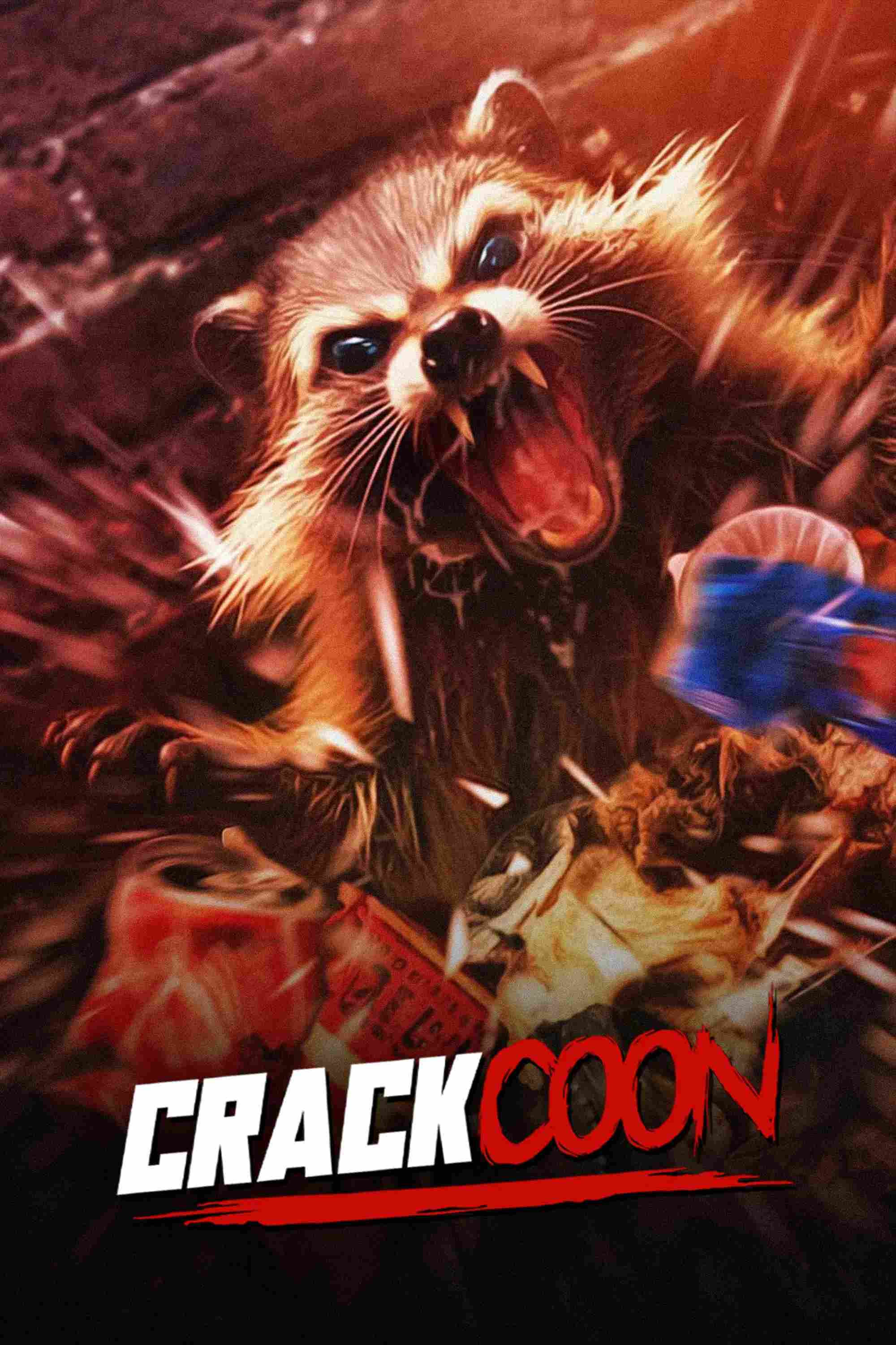 Poster chính thức của phim Phim Kinh Dị, Phim Hài "Gấu Trúc Điên Loạn" (Crackcoon - 2023), với sự tham gia của diễn viên Jessa Jupiter Flux và Angel Nichole Bradford.