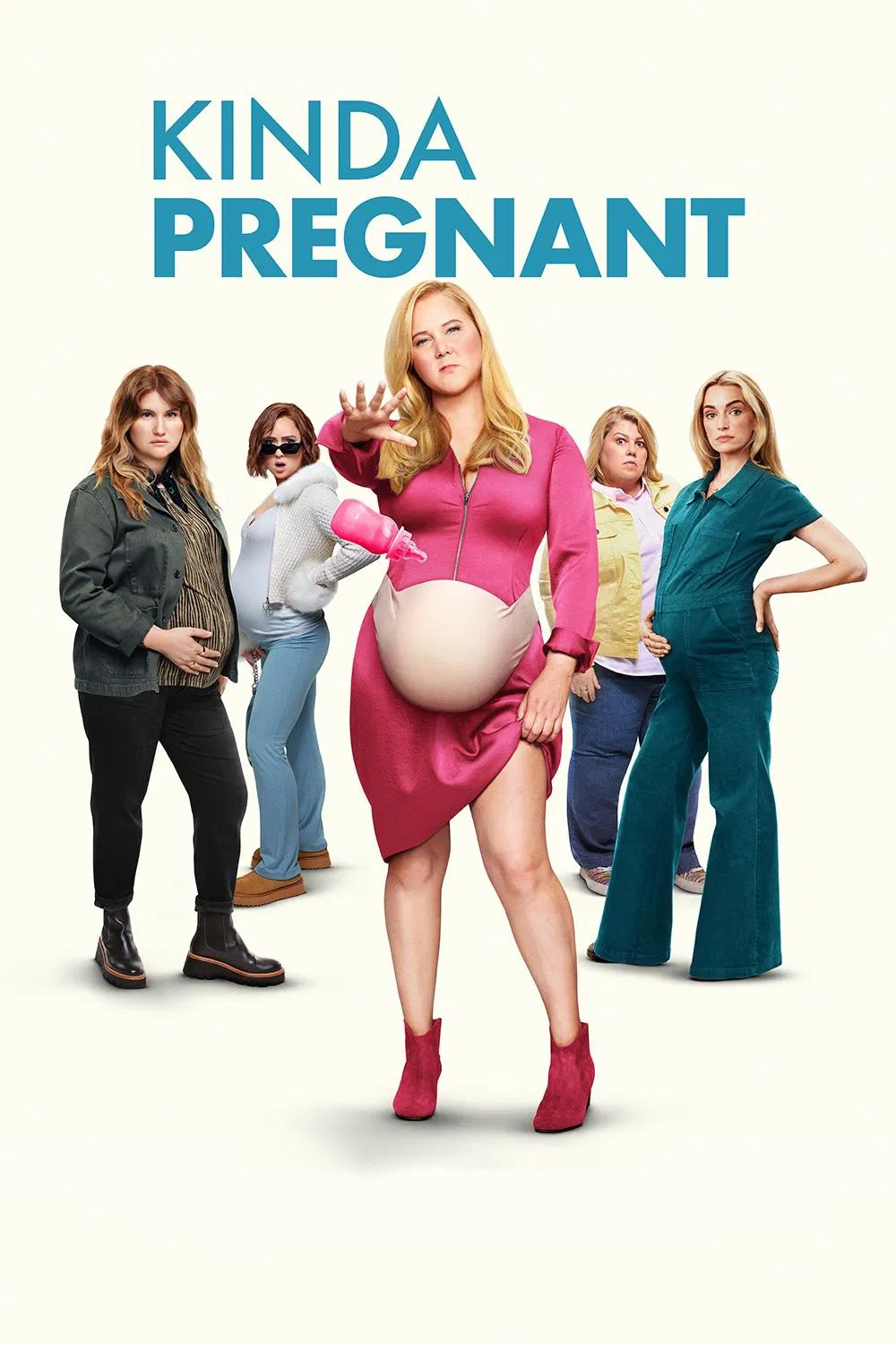 Poster chính thức của phim Phim Hài, Phim Tình Cảm "Giả Bầu" (Kinda Pregnant - 2025), với sự tham gia của diễn viên Amy Schumer và Jillian Bell.