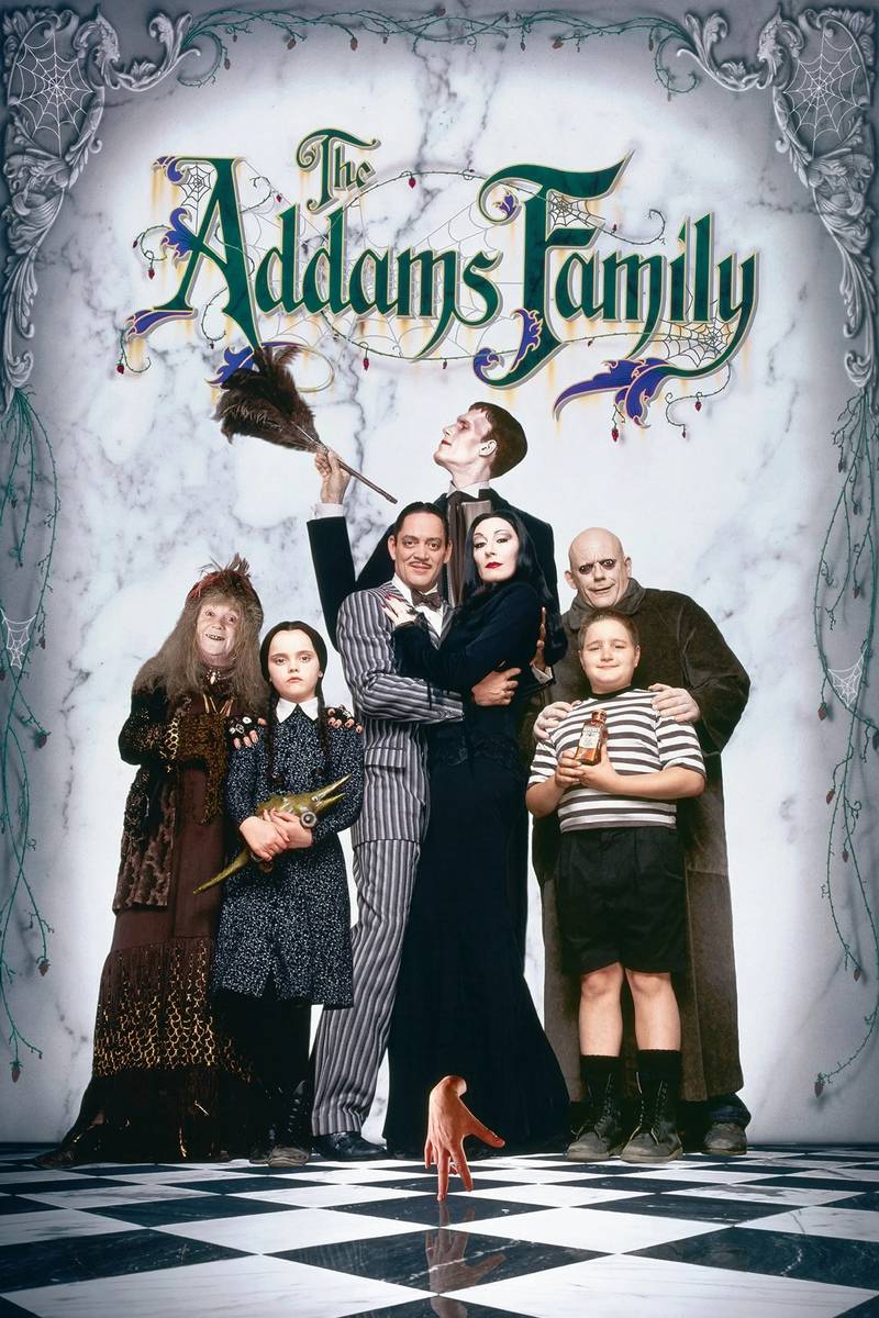 Poster chính thức của phim Phim Hài, Phim Giả Tượng "Gia đình Addams" (The Addams Family - 1991), với sự tham gia của diễn viên Raúl Juliá và Anjelica Huston.